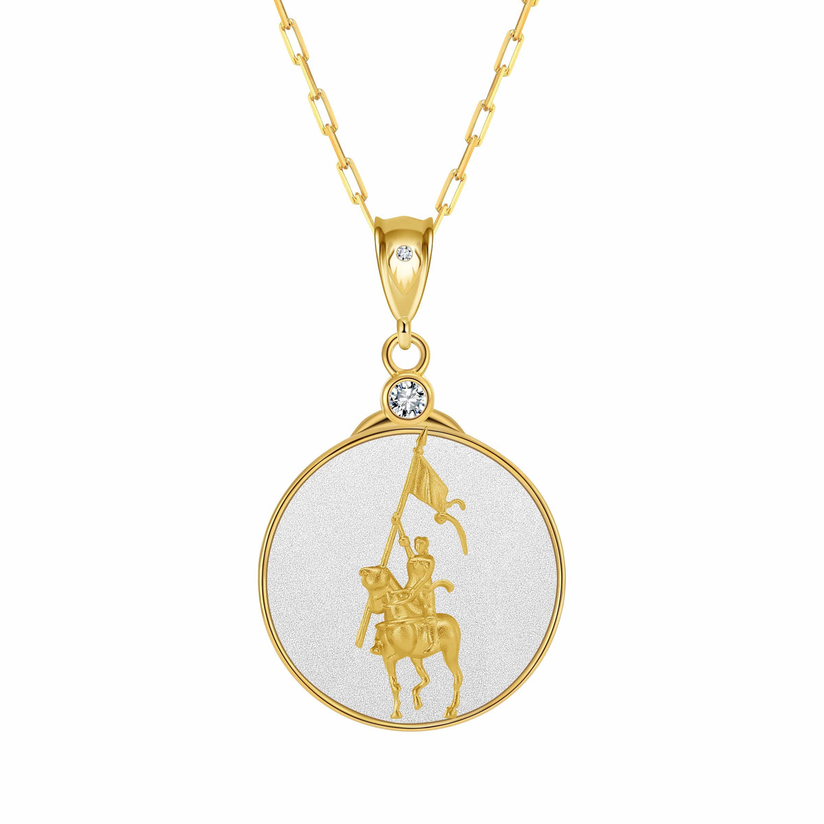 Saints and Saviors Joan of Arc Faith Pendant Necklace gold and silver two-tone