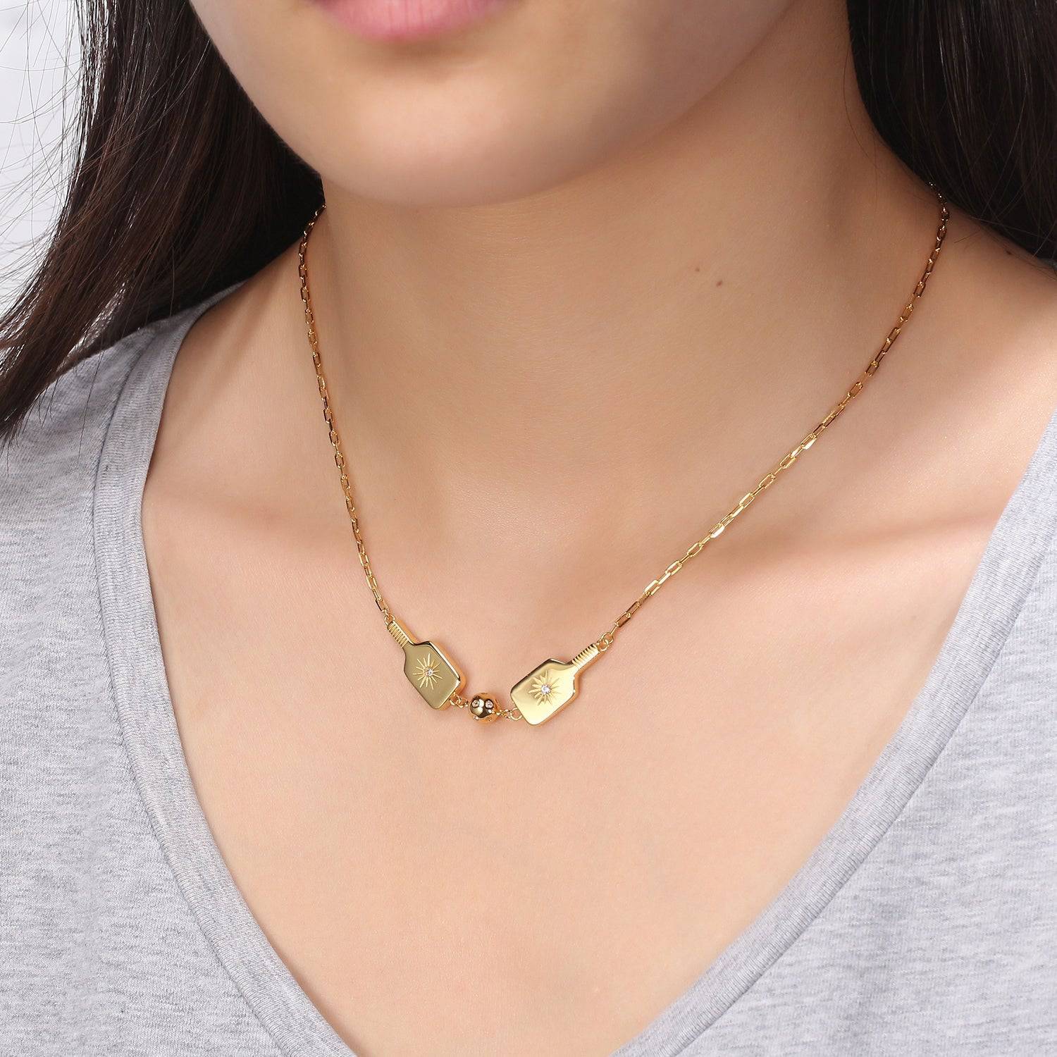 Pickleball Two Can Play Gold Necklace