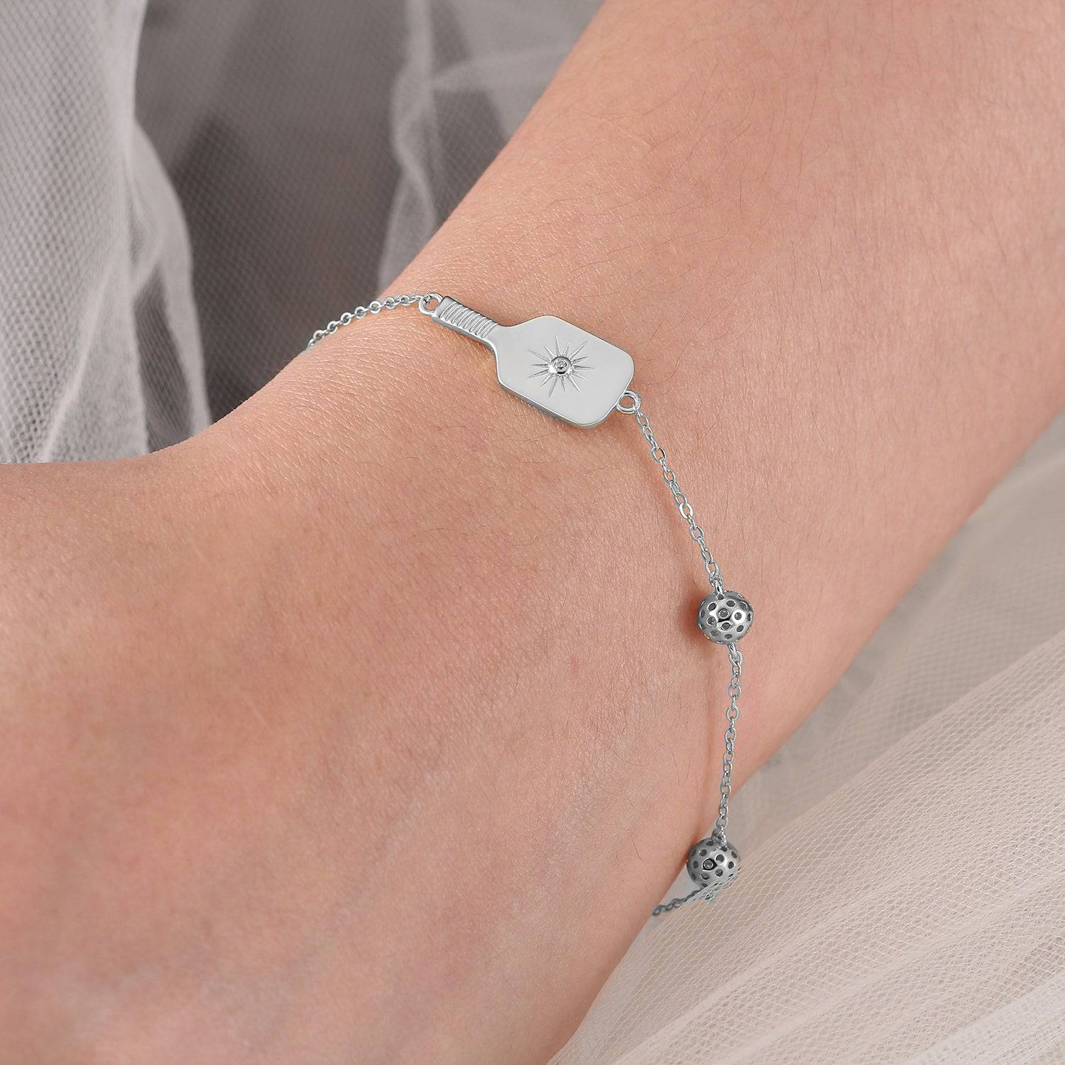 Pickleball Play It Forward Bracelet Silver on model
