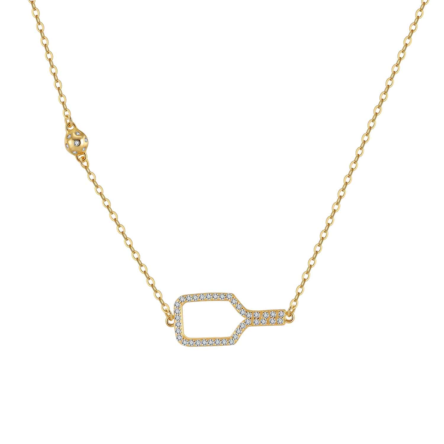 Pickleball Bella Bling Gold Paddle and Ball Necklace with Crystals
