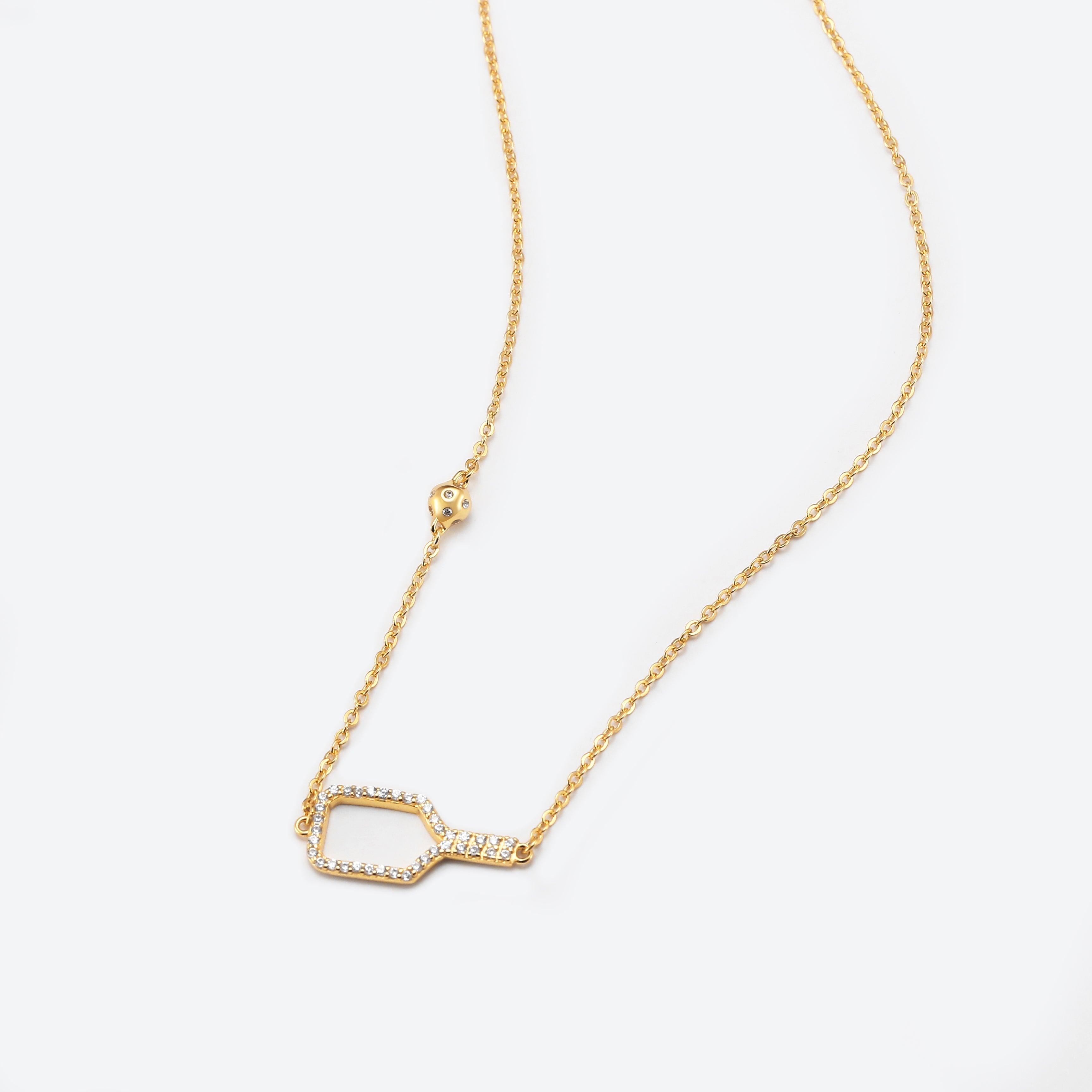 Pickleball Bella Bling Gold Paddle and Ball Necklace