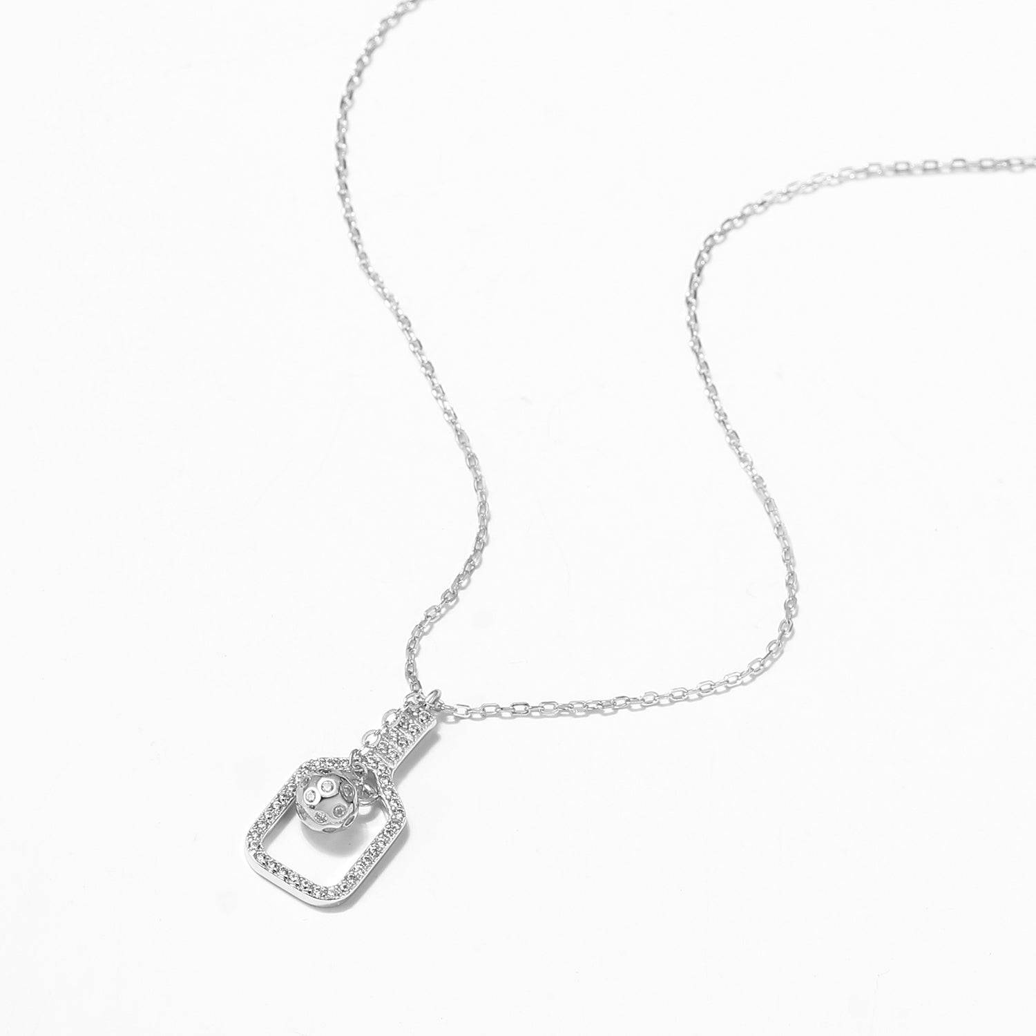 Pickleball The Mini Volley Plus Silver Necklace Paddle and Ball with Crystals