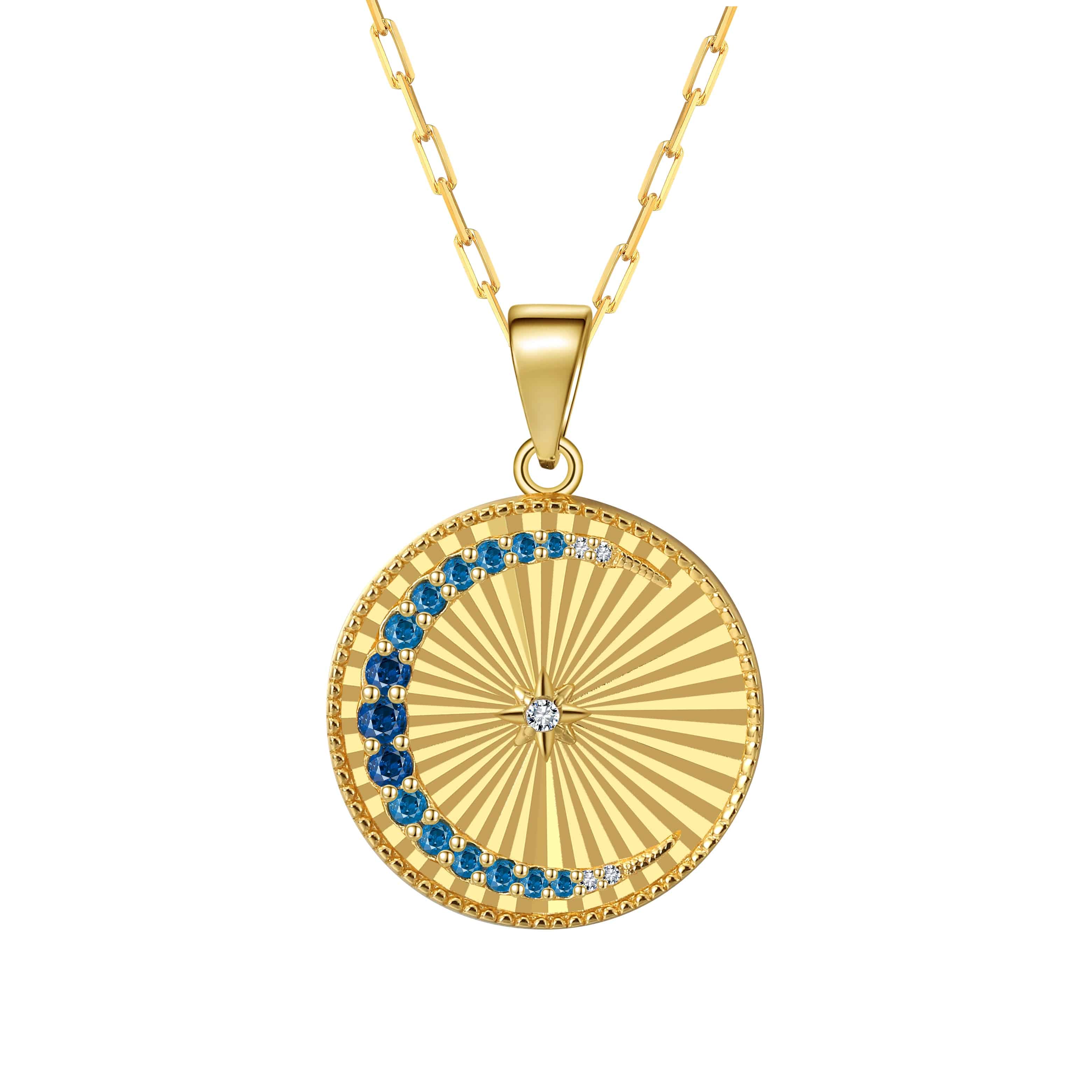 Saints and Saviors Over The Moon Necklace with Sun and Moon in Ombre Blue Crystals Pendant