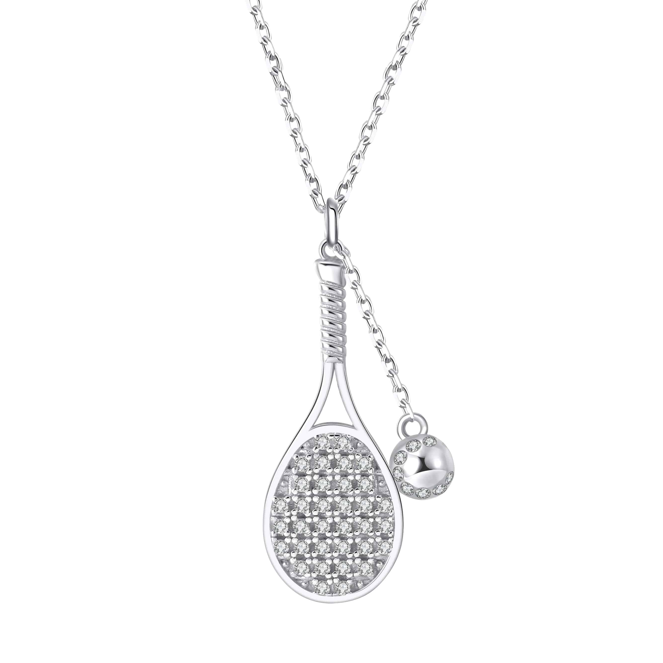 LoveMatch Tennis LOVE Bling Racquet and Ball on Dainty Chain Silver Necklace with Crystals