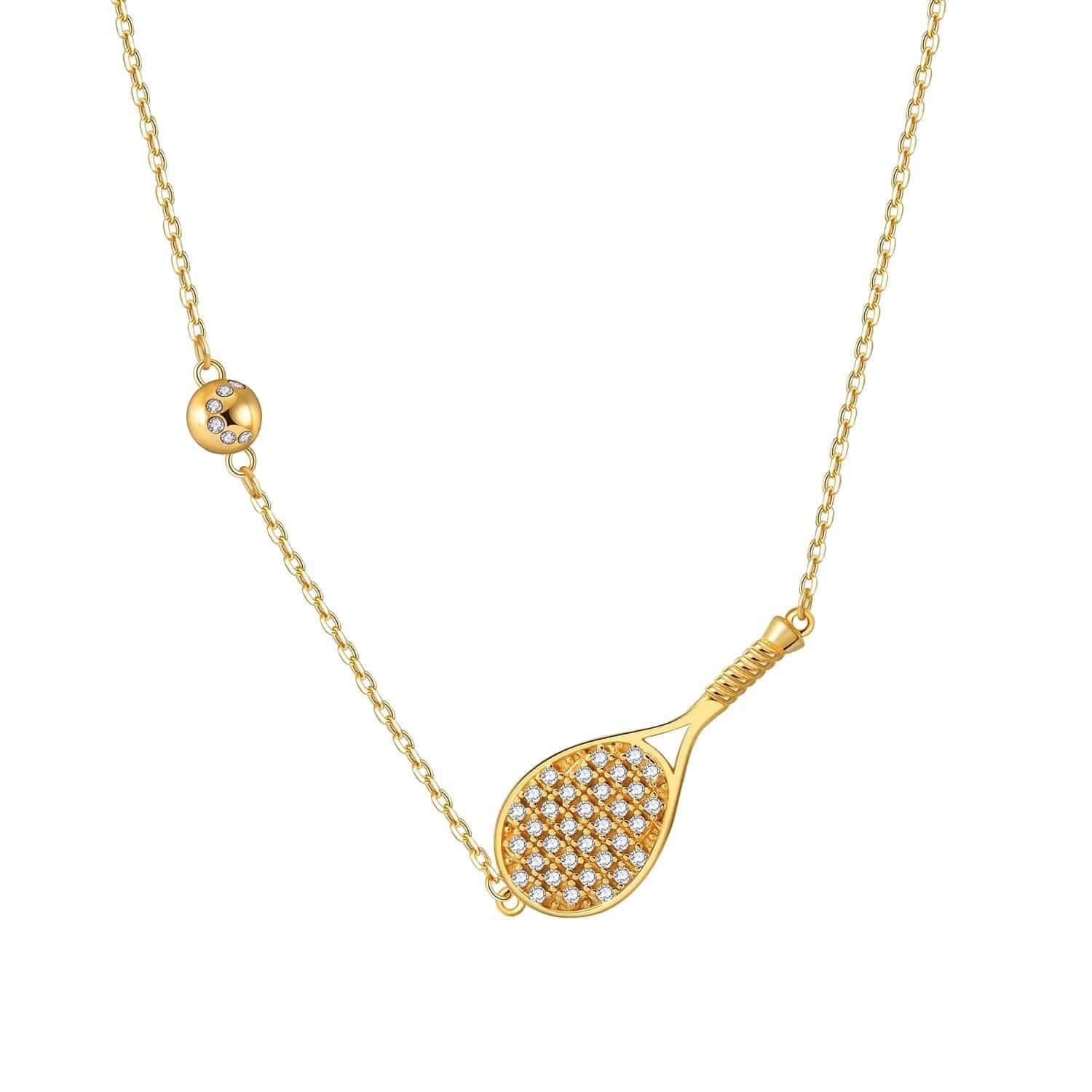 LoveMatch Tennis ACE Bling Gold Racquet and Ball Necklace with Crystals