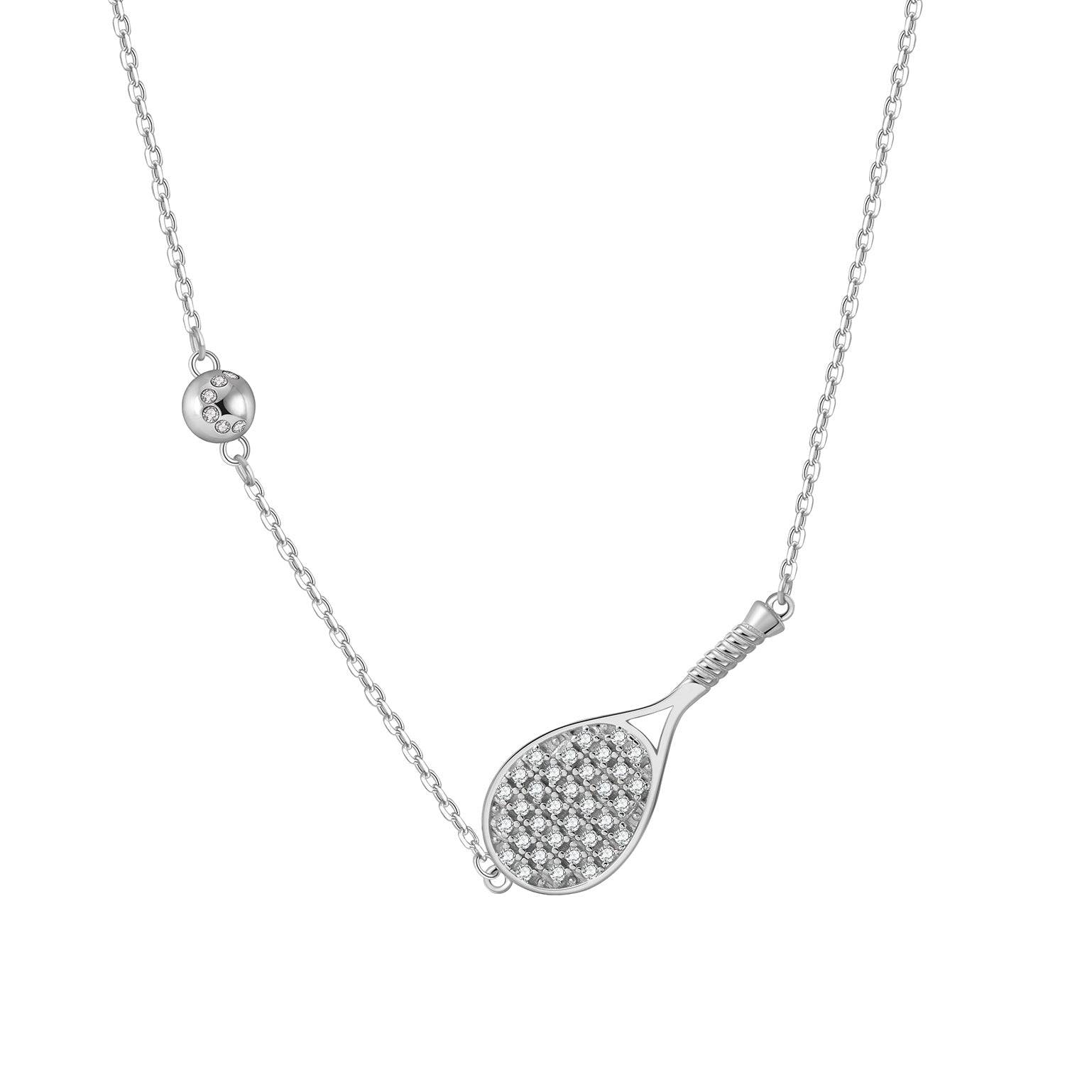 LoveMatch Tennis ACE Bling Silver Racquet and Ball Necklace with Crystals