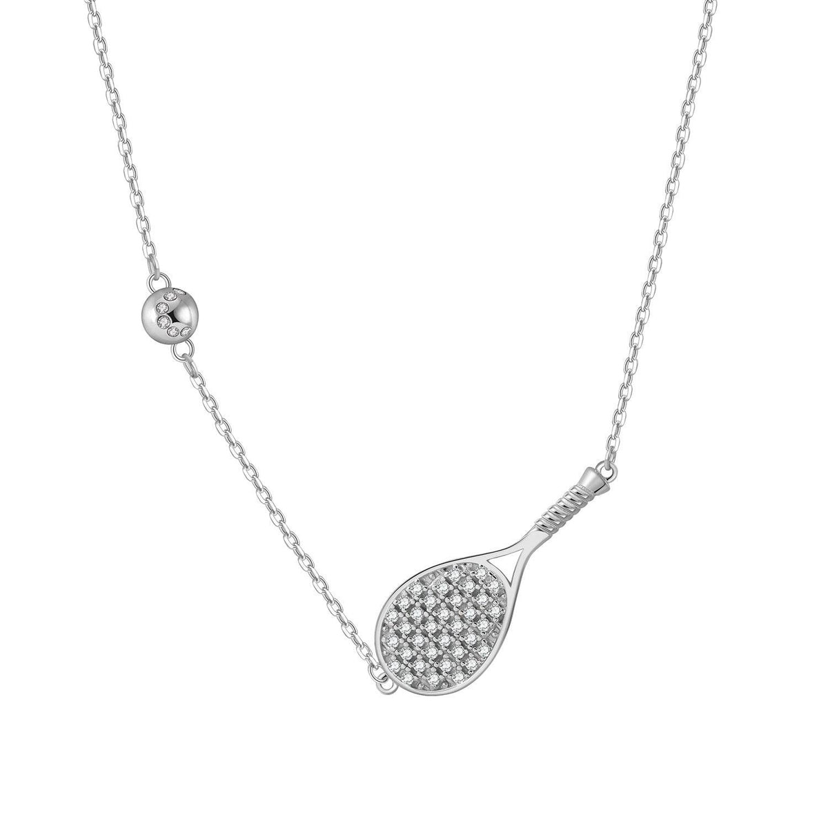 LoveMatch Tennis ACE Bling Silver Racquet and Ball Necklace with Crystals