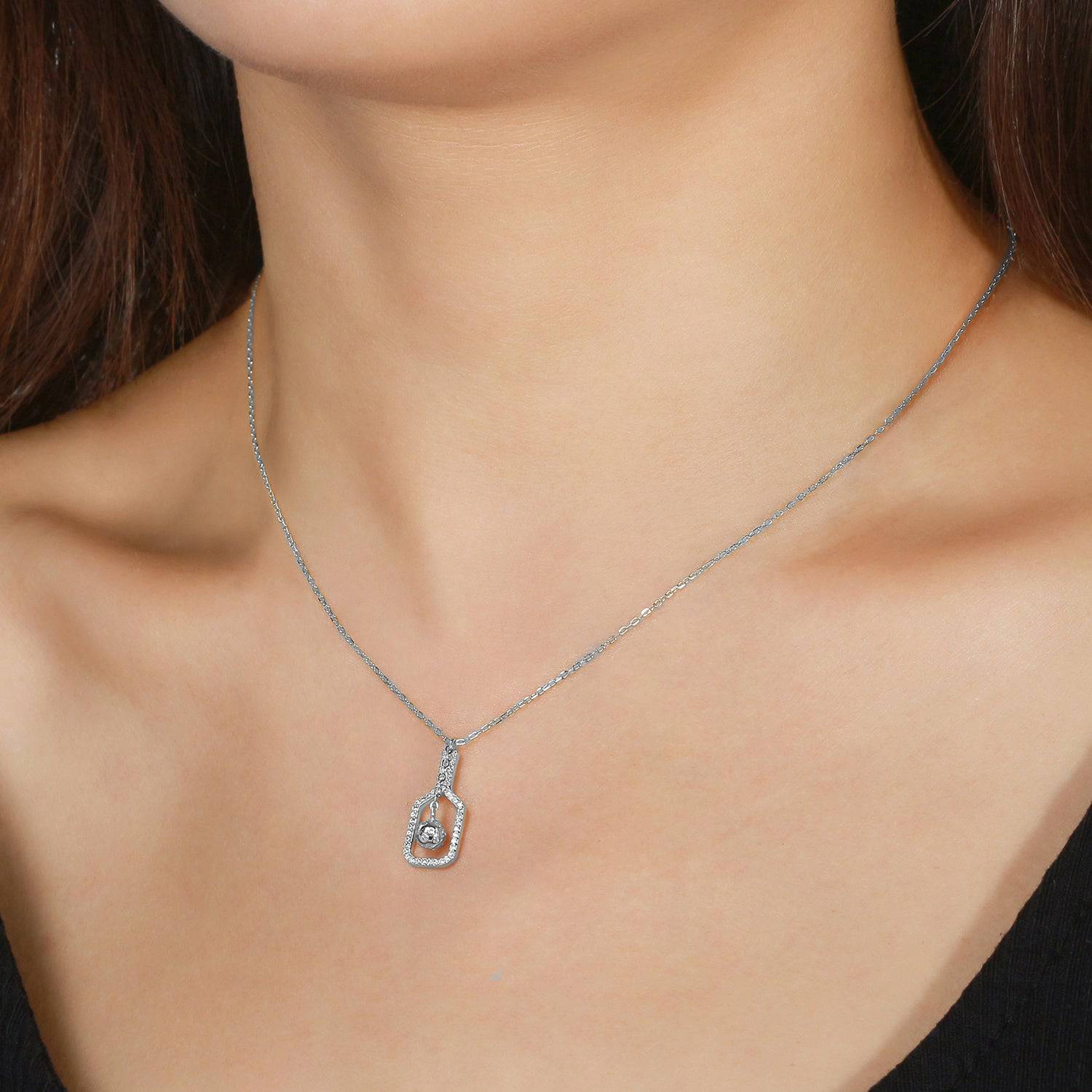 Pickleball The Mini Volley Plus Silver Necklace on model