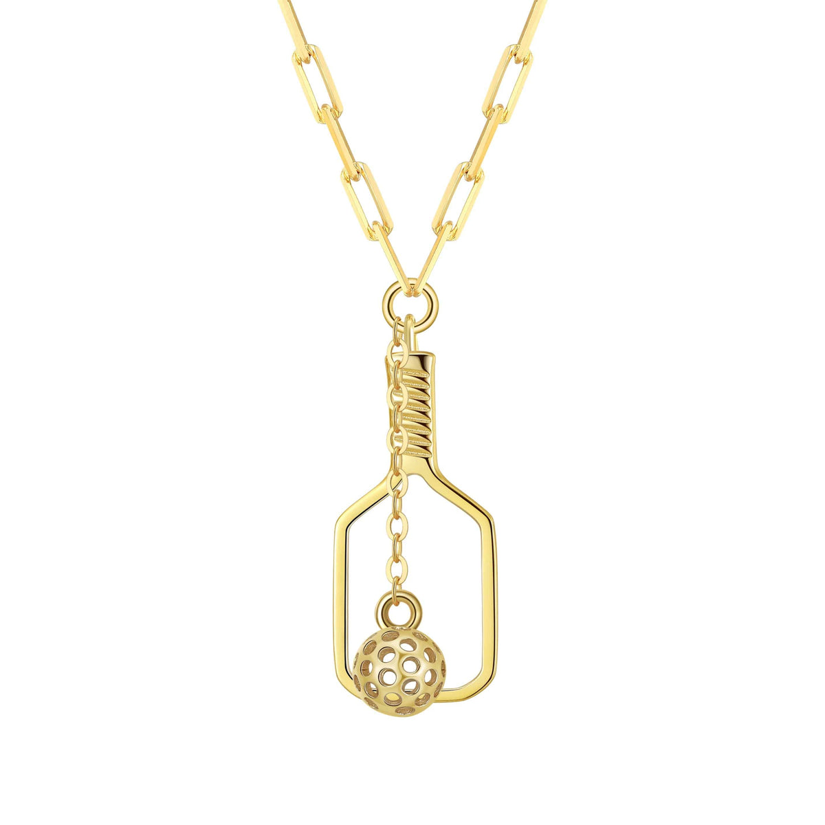 Pickleball The Mini Volley Paddle and Ball Necklace Gold