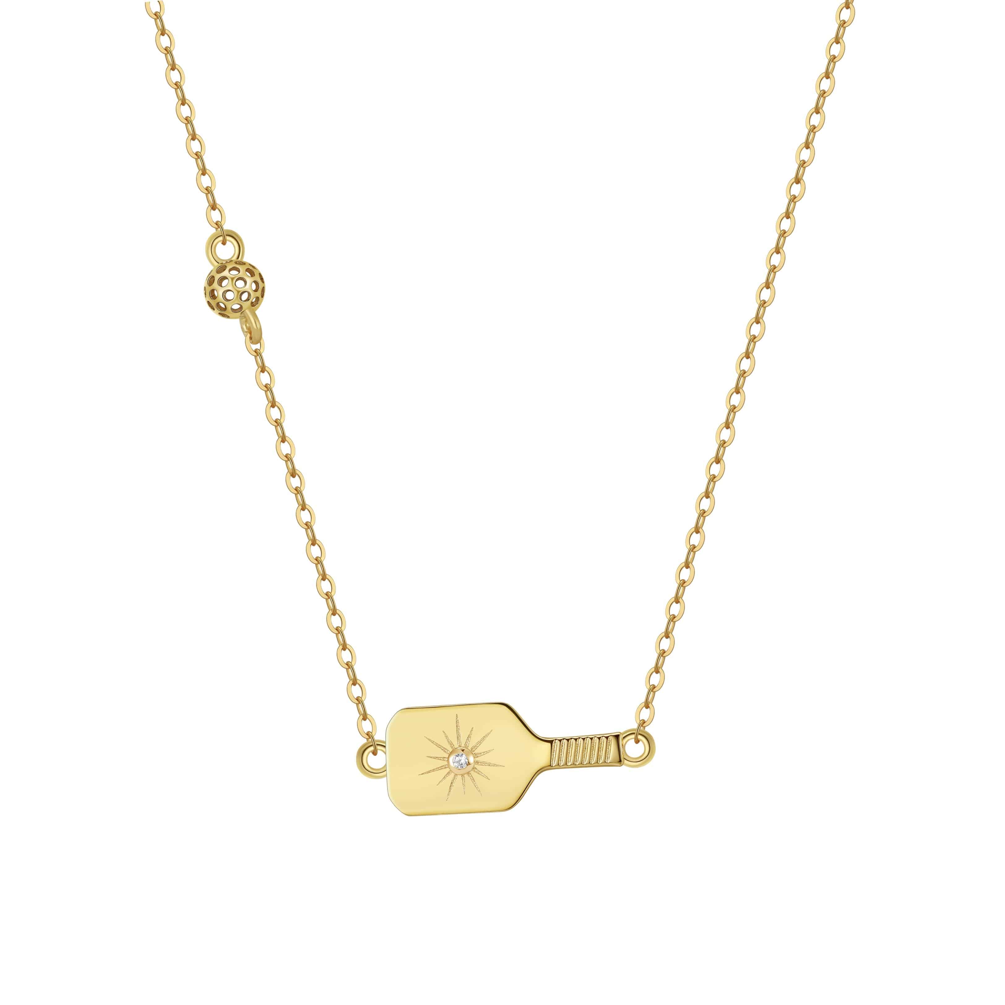 Pickleball The Dainty Dinker Starburst Paddle with Ball Gold Necklace