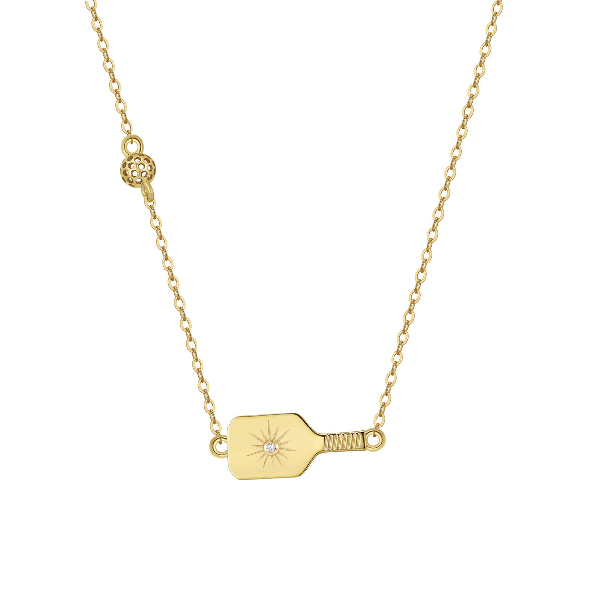 Pickleball The Dainty Dinker Starburst Paddle with Ball Gold Necklace