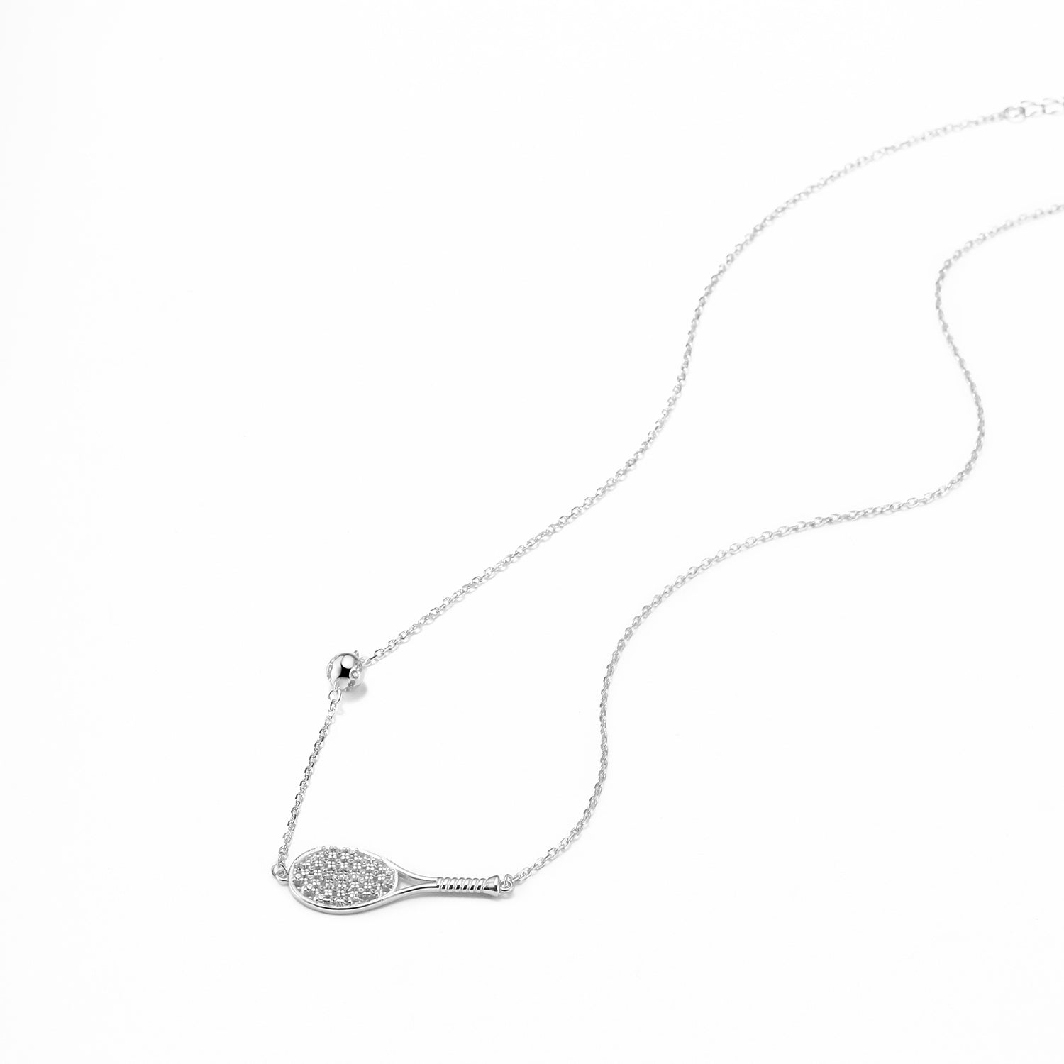 LoveMatch Tennis ACE Bling Silver Racquet and Ball Necklace with Crystals