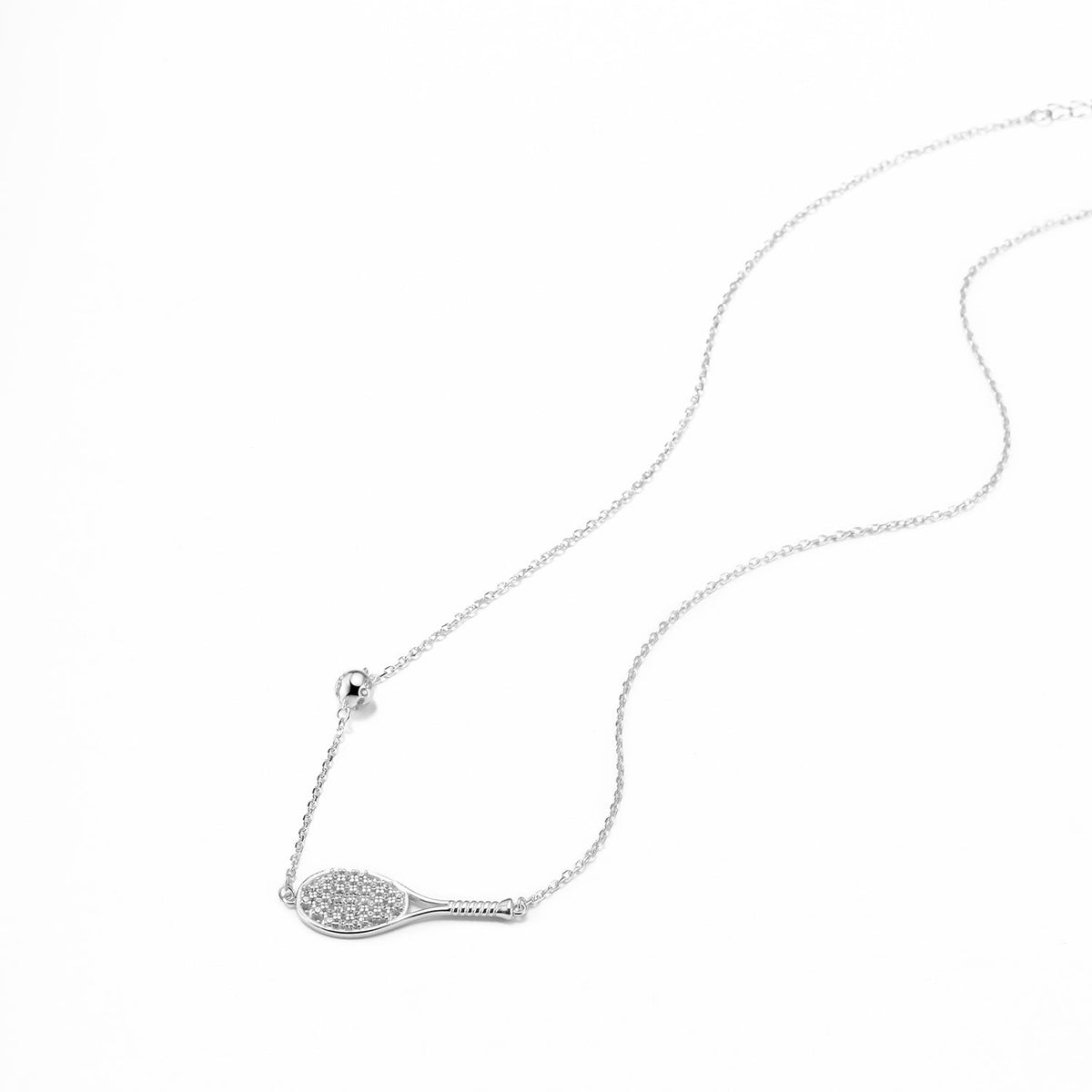 LoveMatch Tennis ACE Bling Silver Racquet and Ball Necklace with Crystals