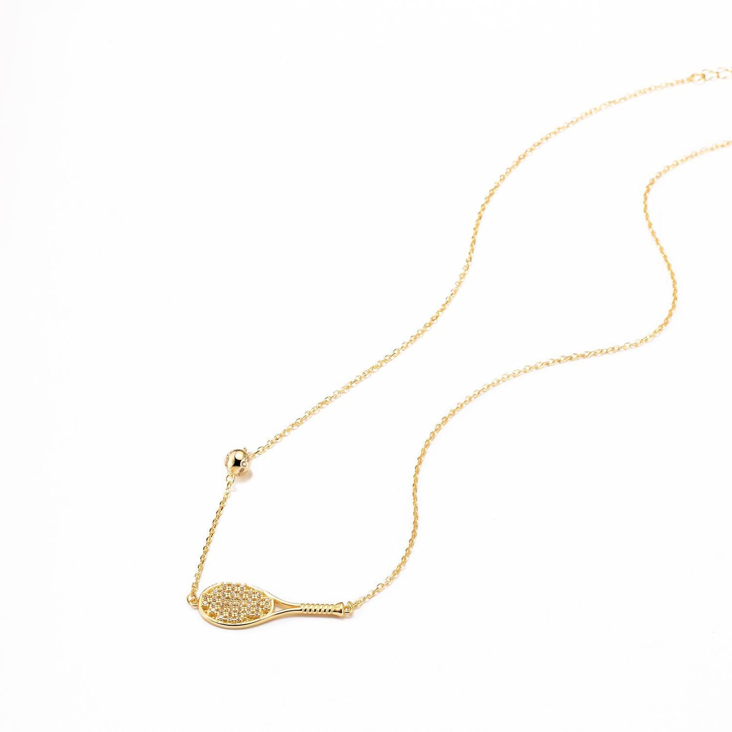 LoveMatch Tennis ACE Bling Gold Racquet and Ball Necklace with Crystals