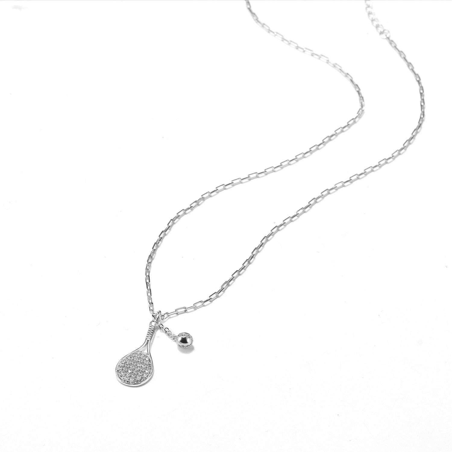 LoveMatch Tennis LOVE Bling Racquet and Ball on CLIP Chain Silver Necklace
