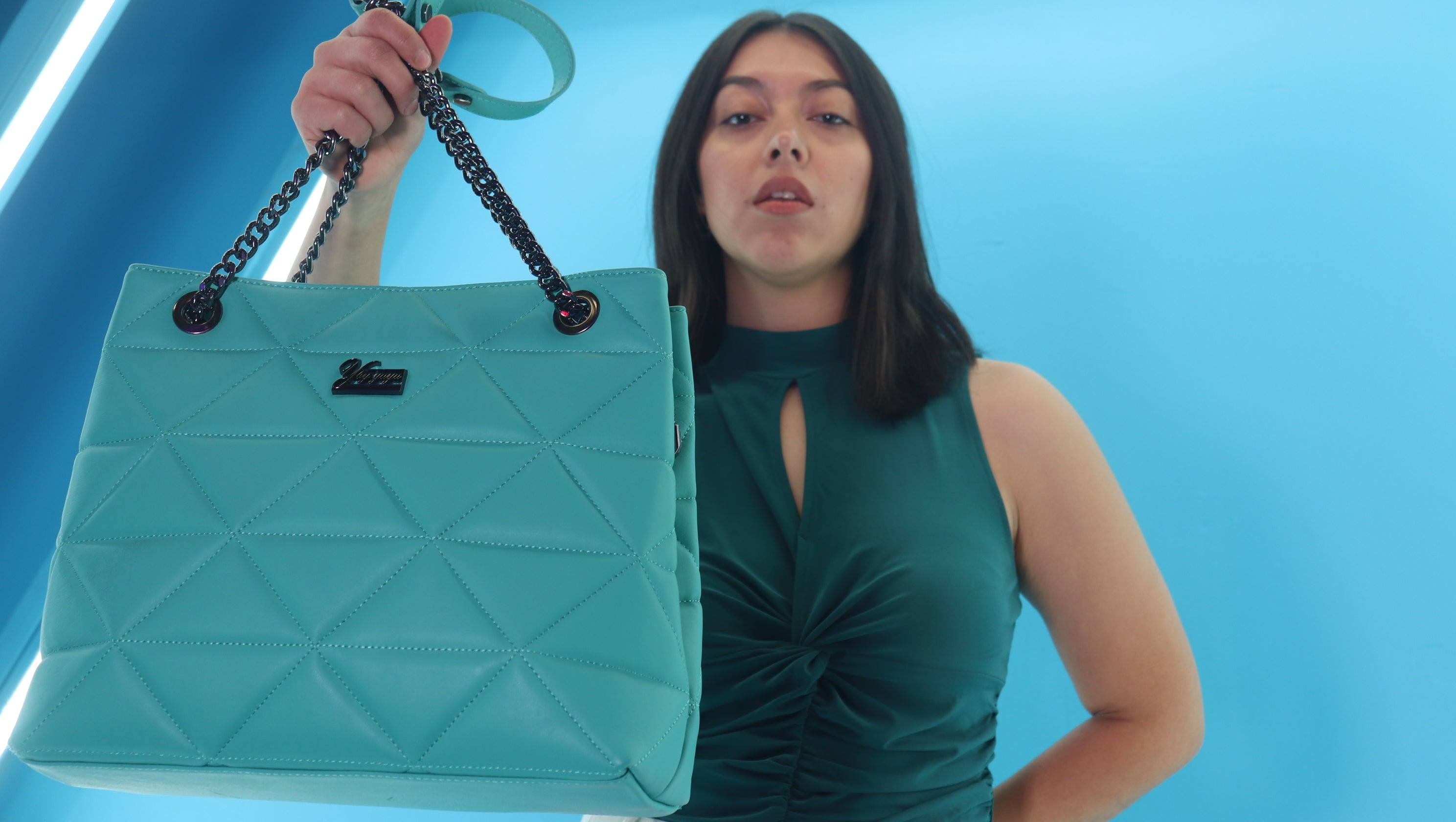 YbY Baby Blue Quilted Tote Bag - Yayas Glam & Gift Shop