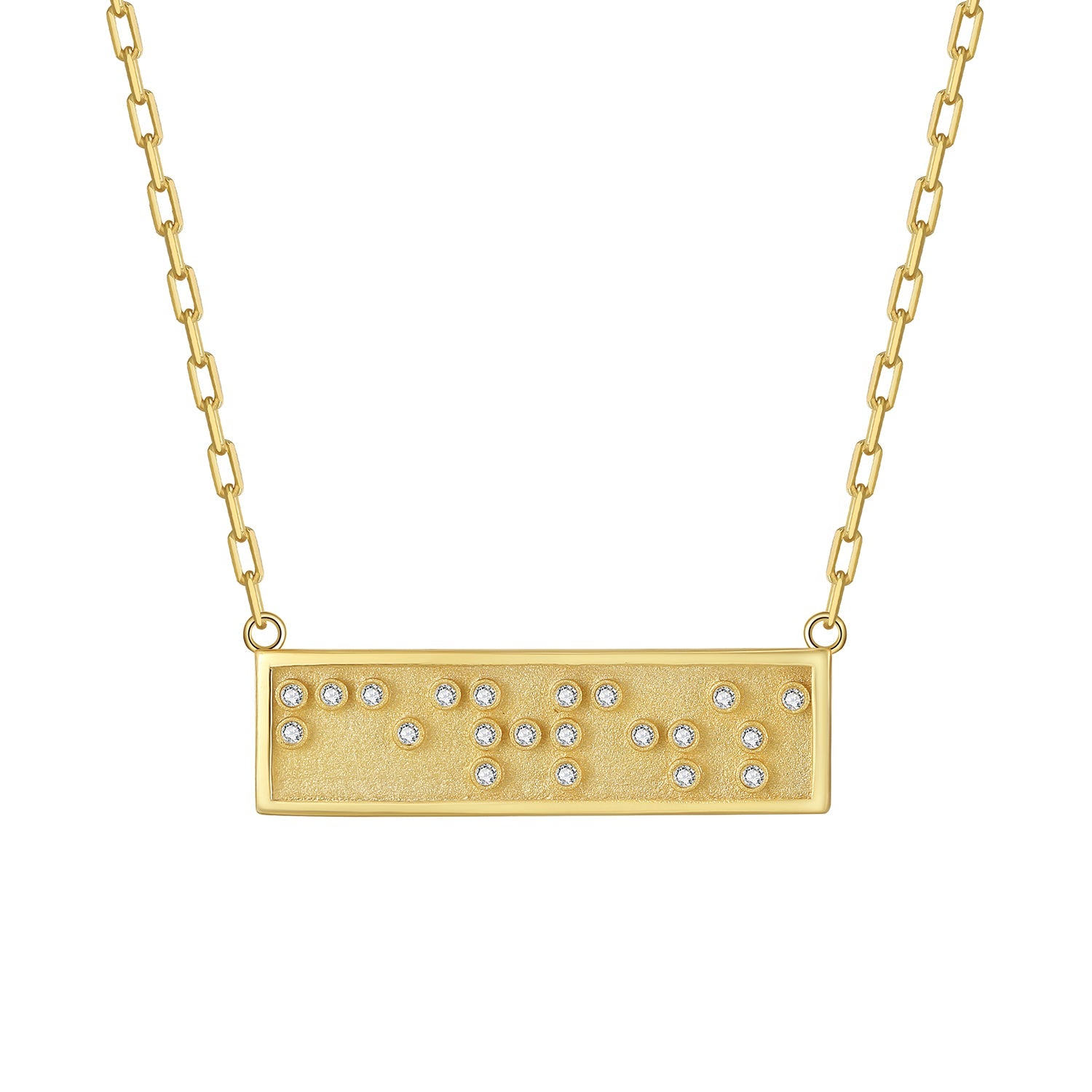 Touchstone Fearless Mini-Bar Braille crystals Necklace in Gold