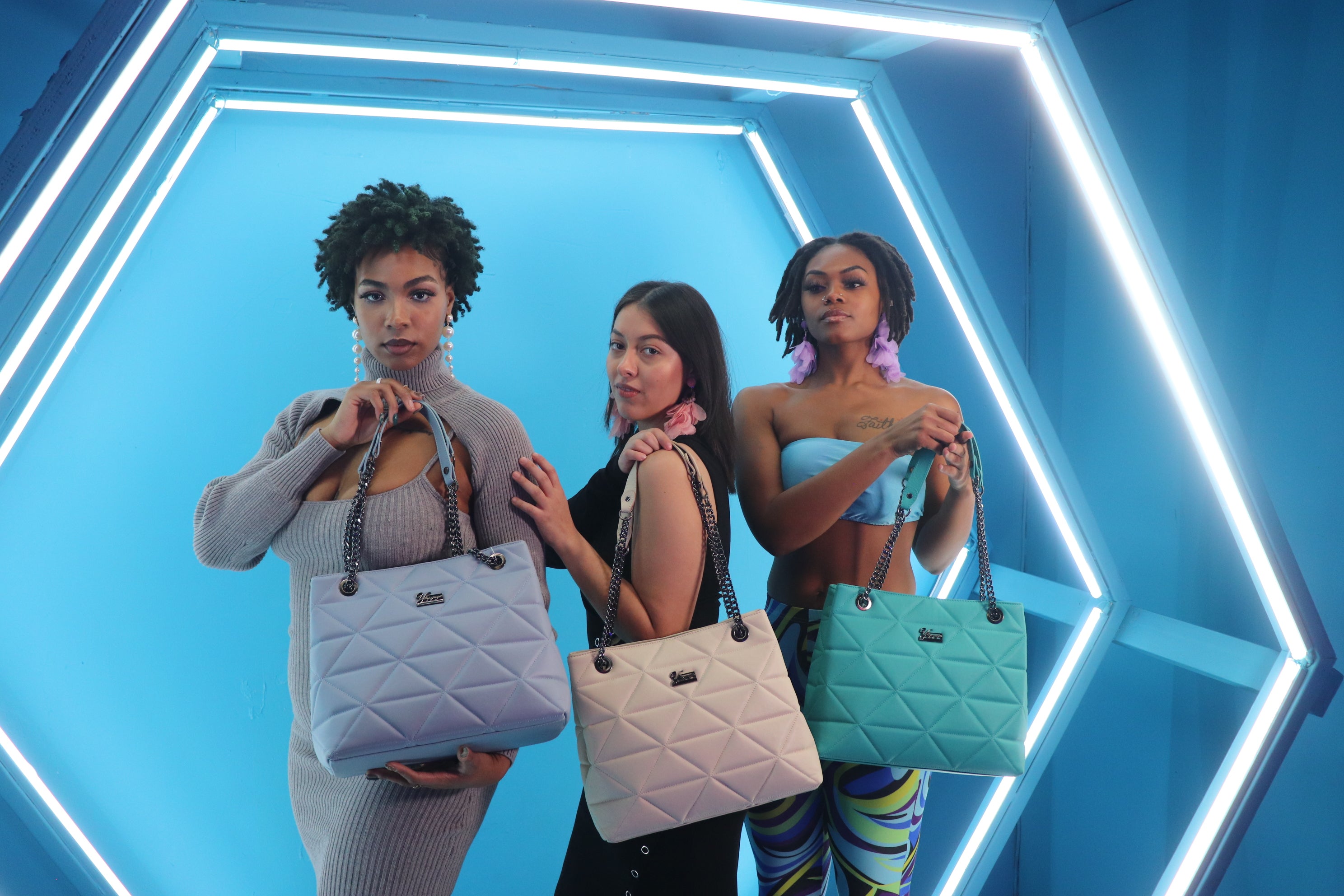 YbY Baby Blue Quilted Tote Bag - Yayas Glam & Gift Shop