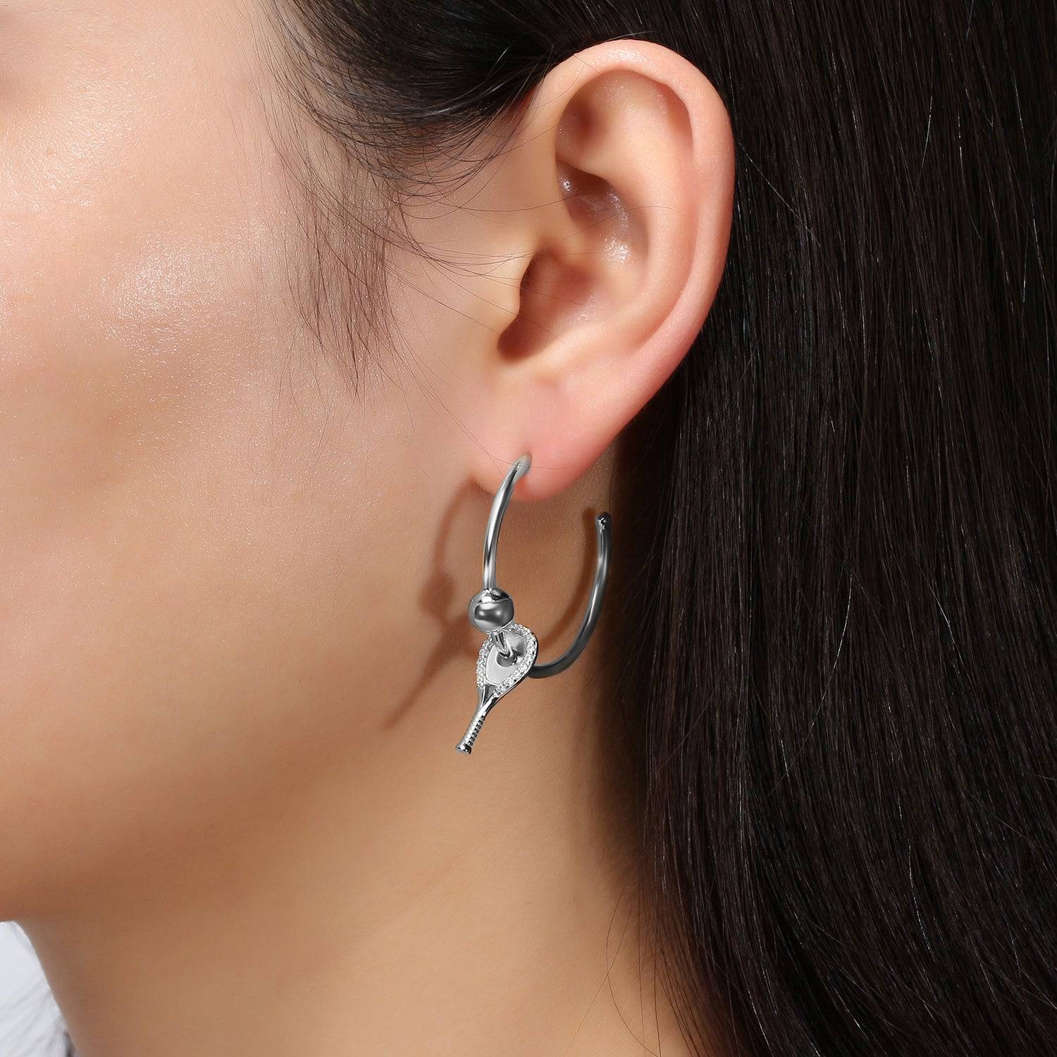 LoveMatch Tennis Hoop Playtime Earrings Silver on model