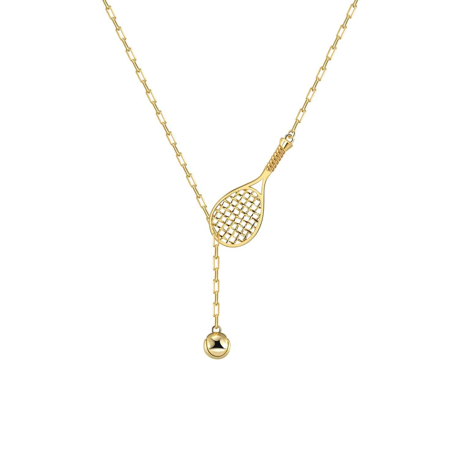 Lovematch Tennis Lariat Racquet And Ball Necklace Gold