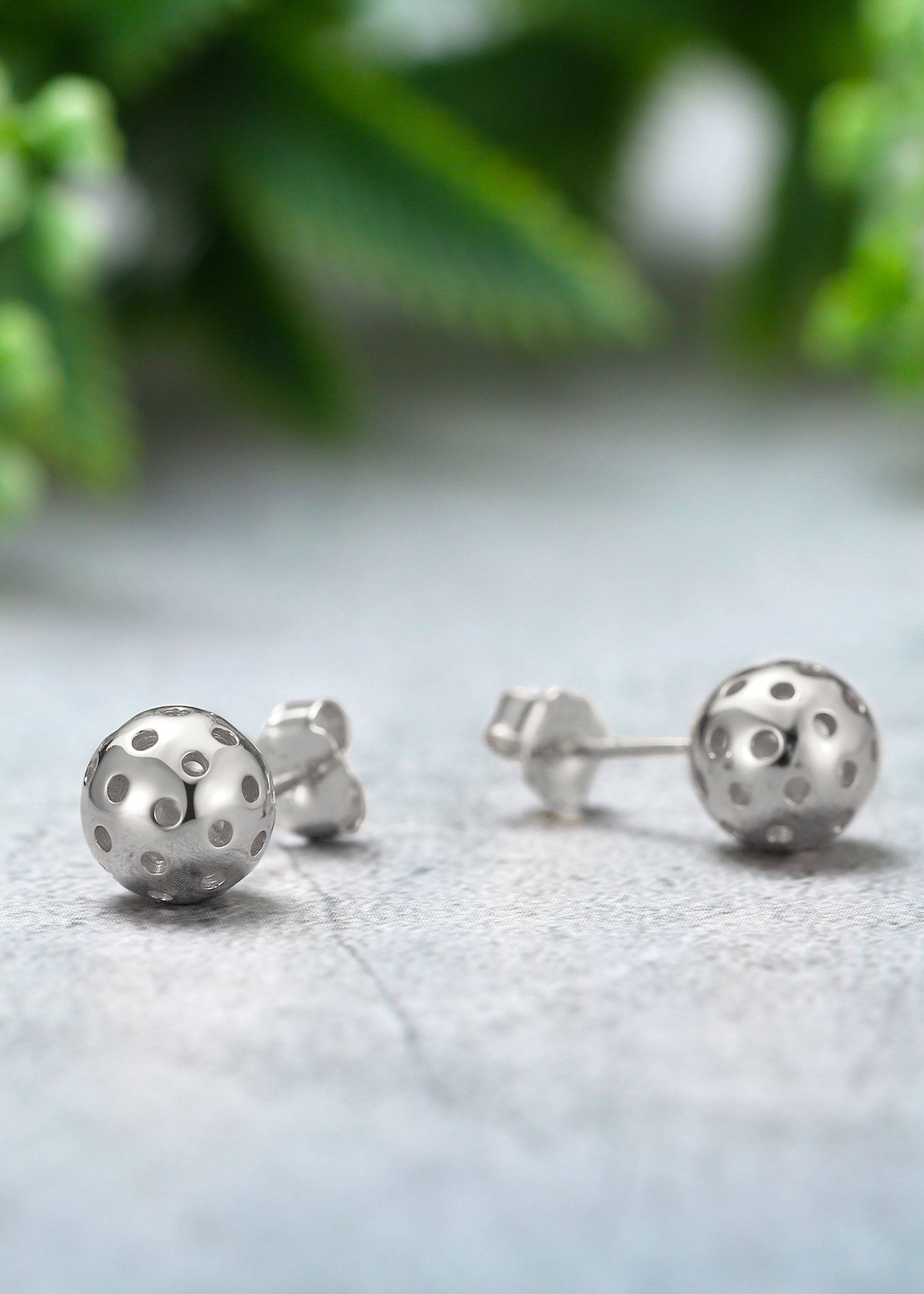 Pickleball Ball Stud Earrings Silver