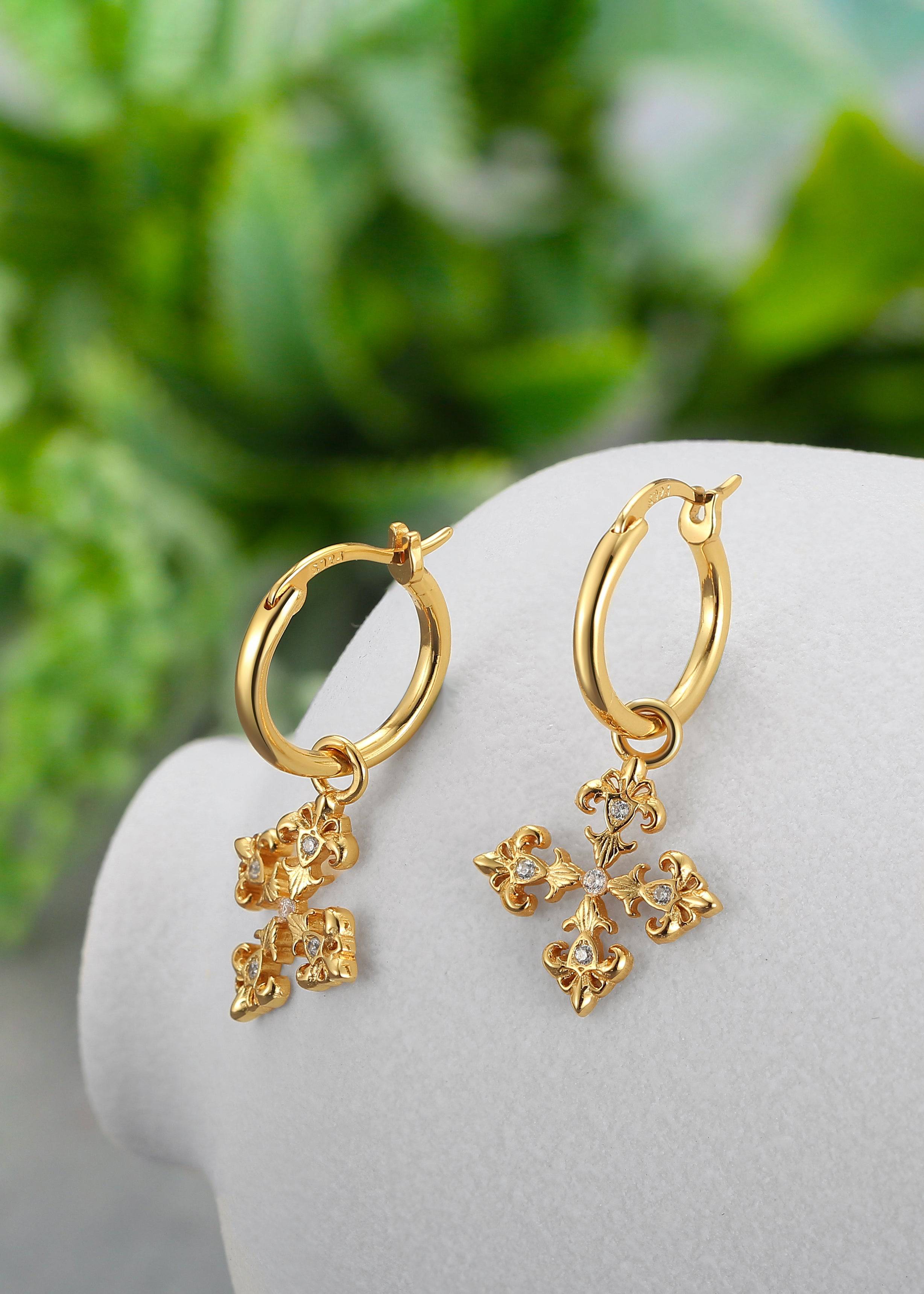 Saints Fleur De Lis Cross Hoop Earrings