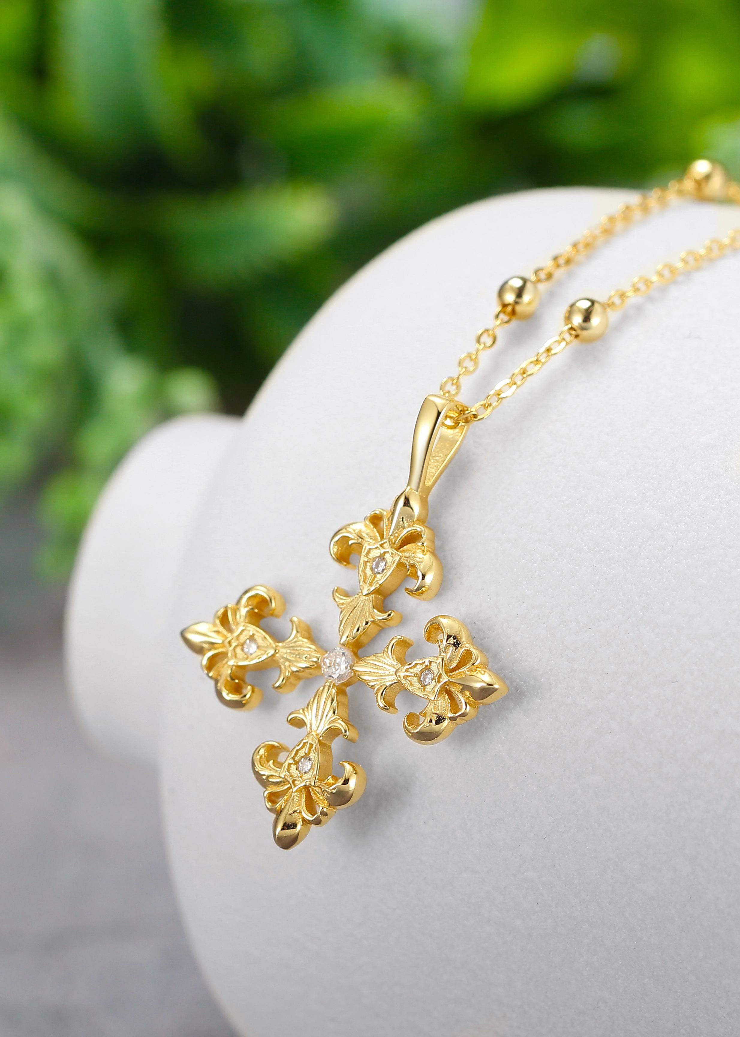 Saints and Saviors Fleur De Lis Deni Cross Necklace Gold