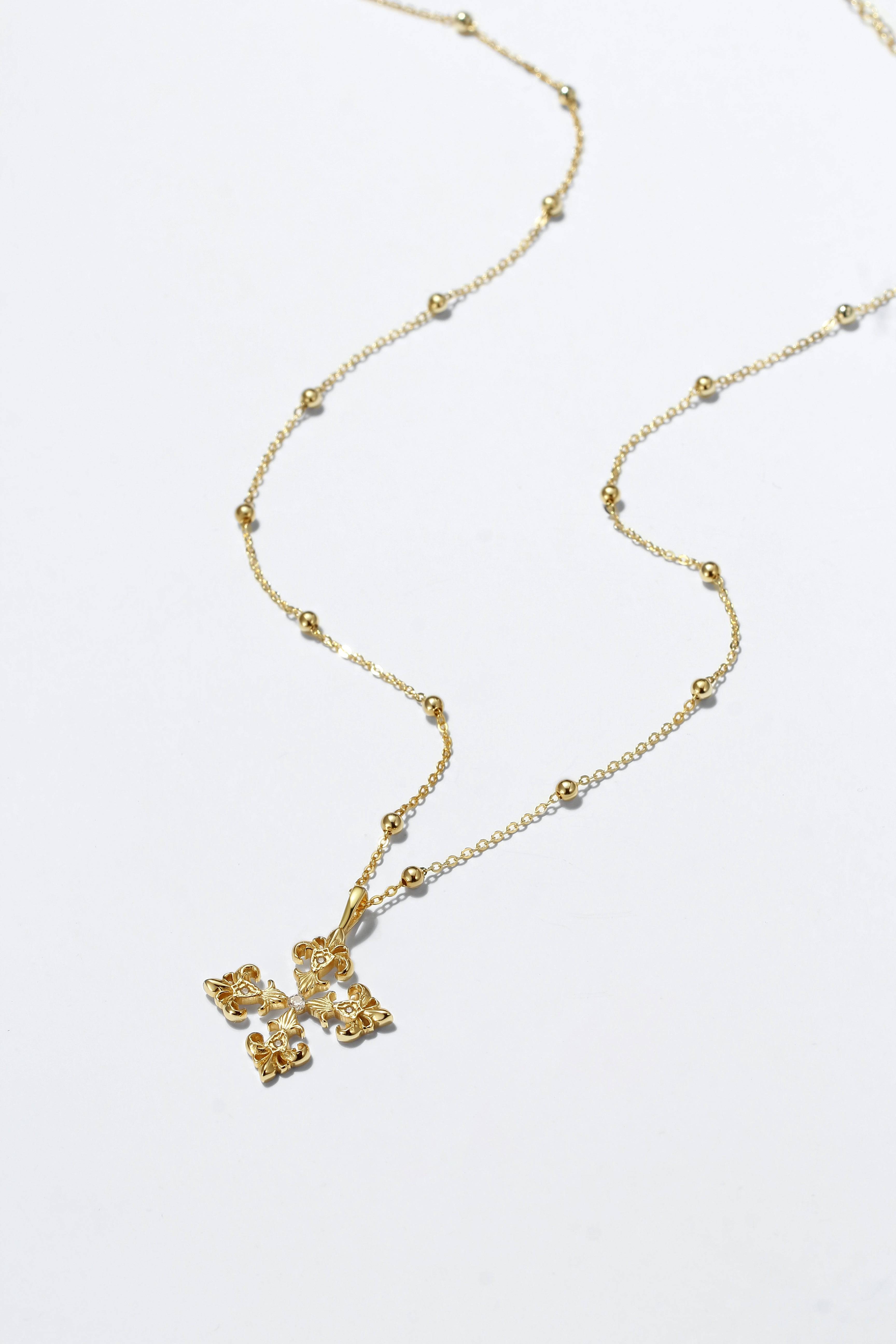 Saints and Saviors Fleur De Lis Deni Cross Necklace Gold