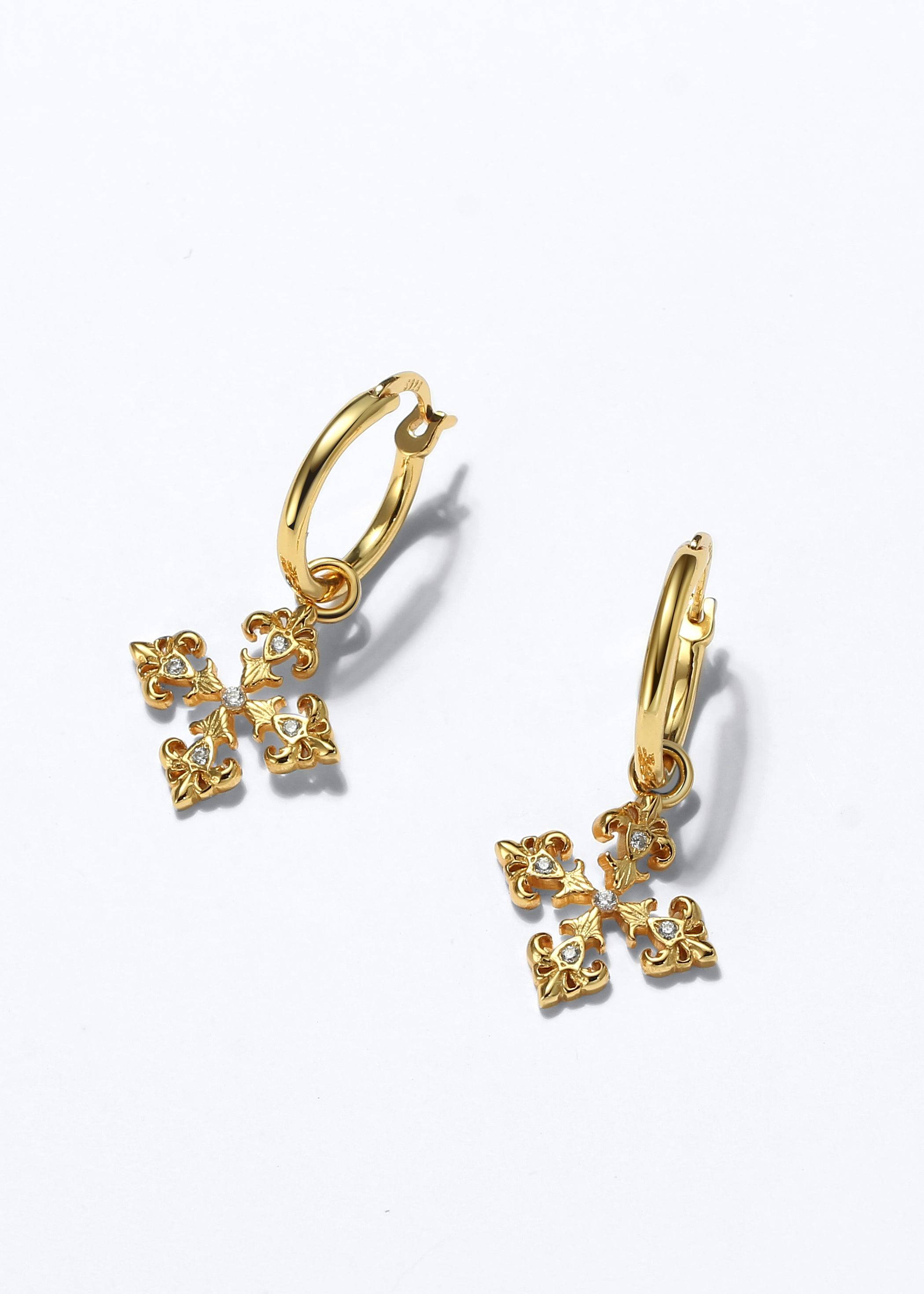 Saints Fleur De Lis Cross Hoop Earrings