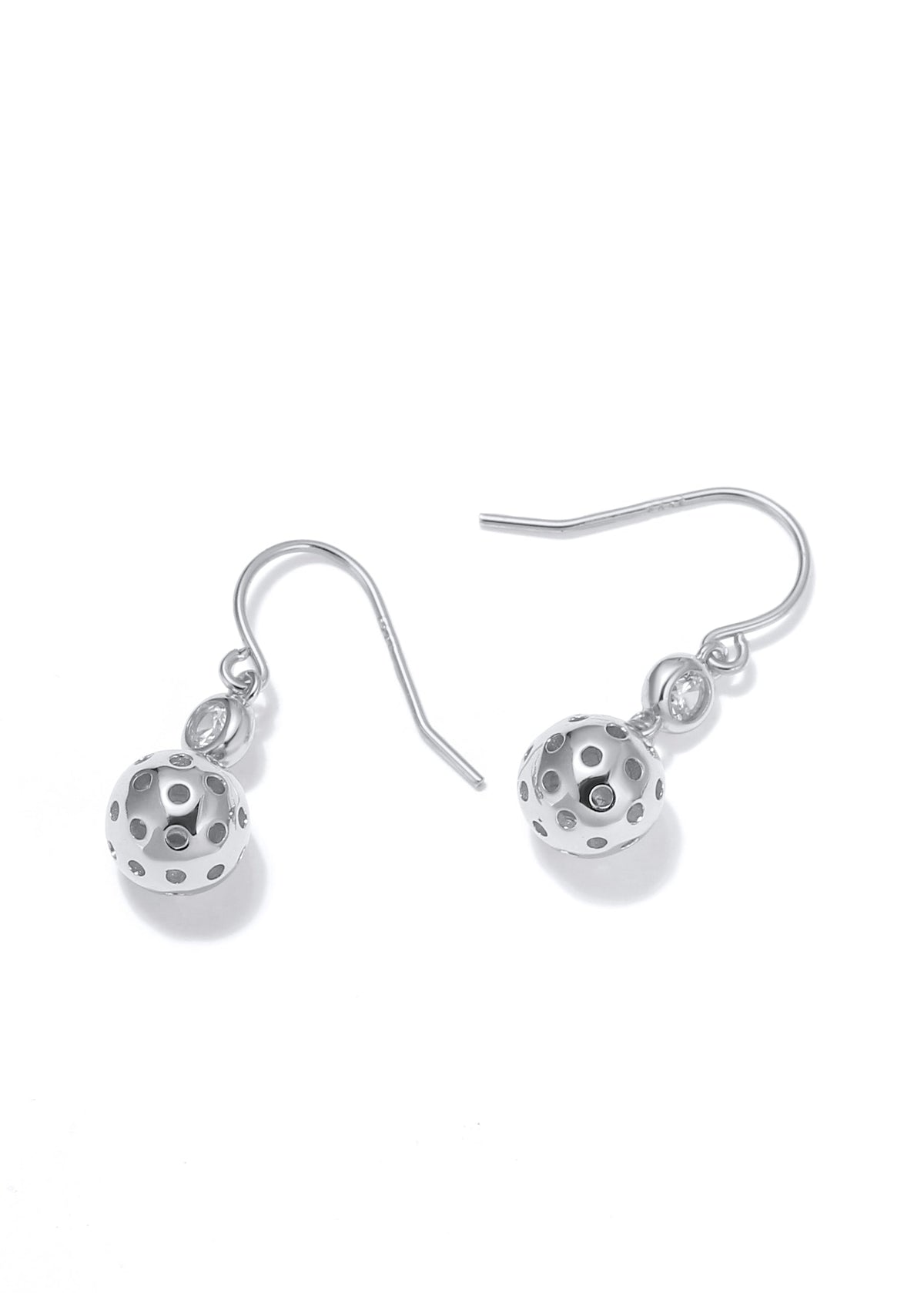 Pickleball Ball Drop Silver Earrings with Crystal