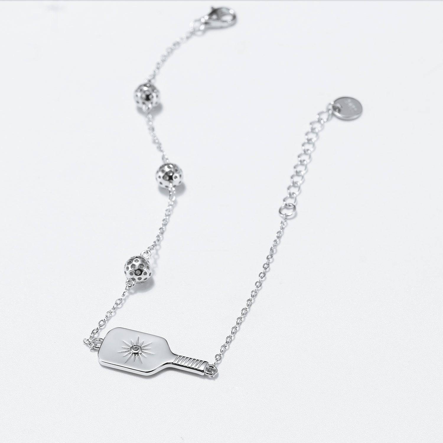 Pickleball Play It Forward Paddle and Balls Bracelet Silver
