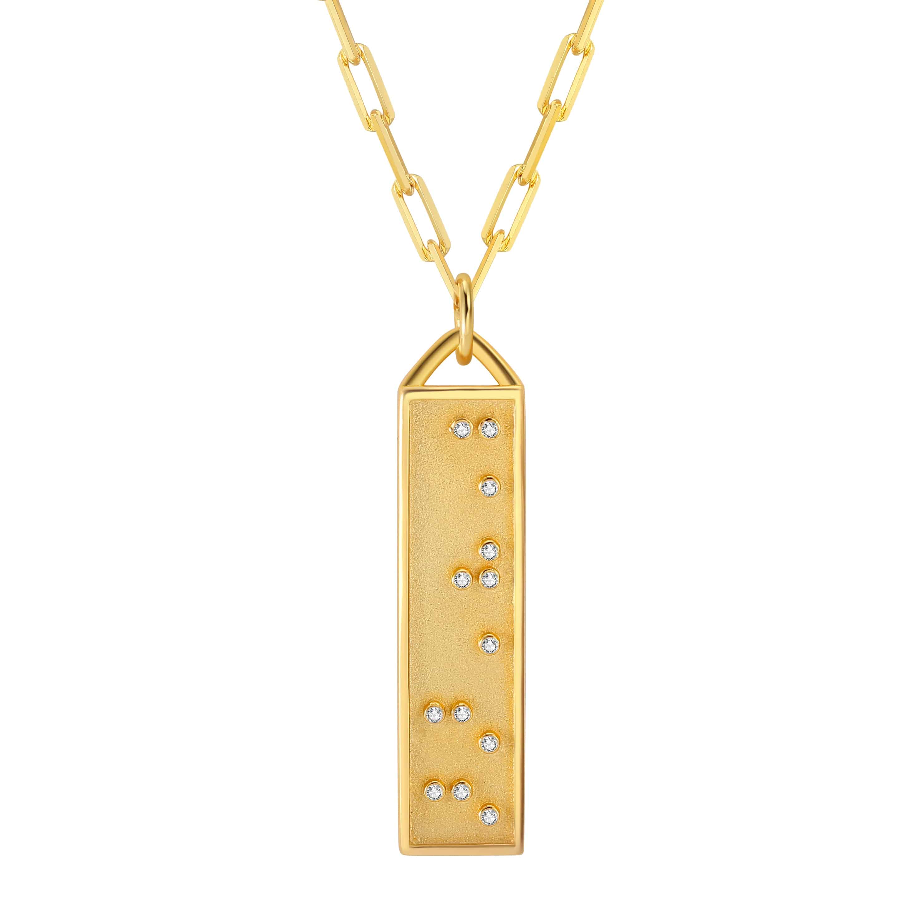Touchstone Badass Bar Necklace Gold "Badass" in Braille Crystals