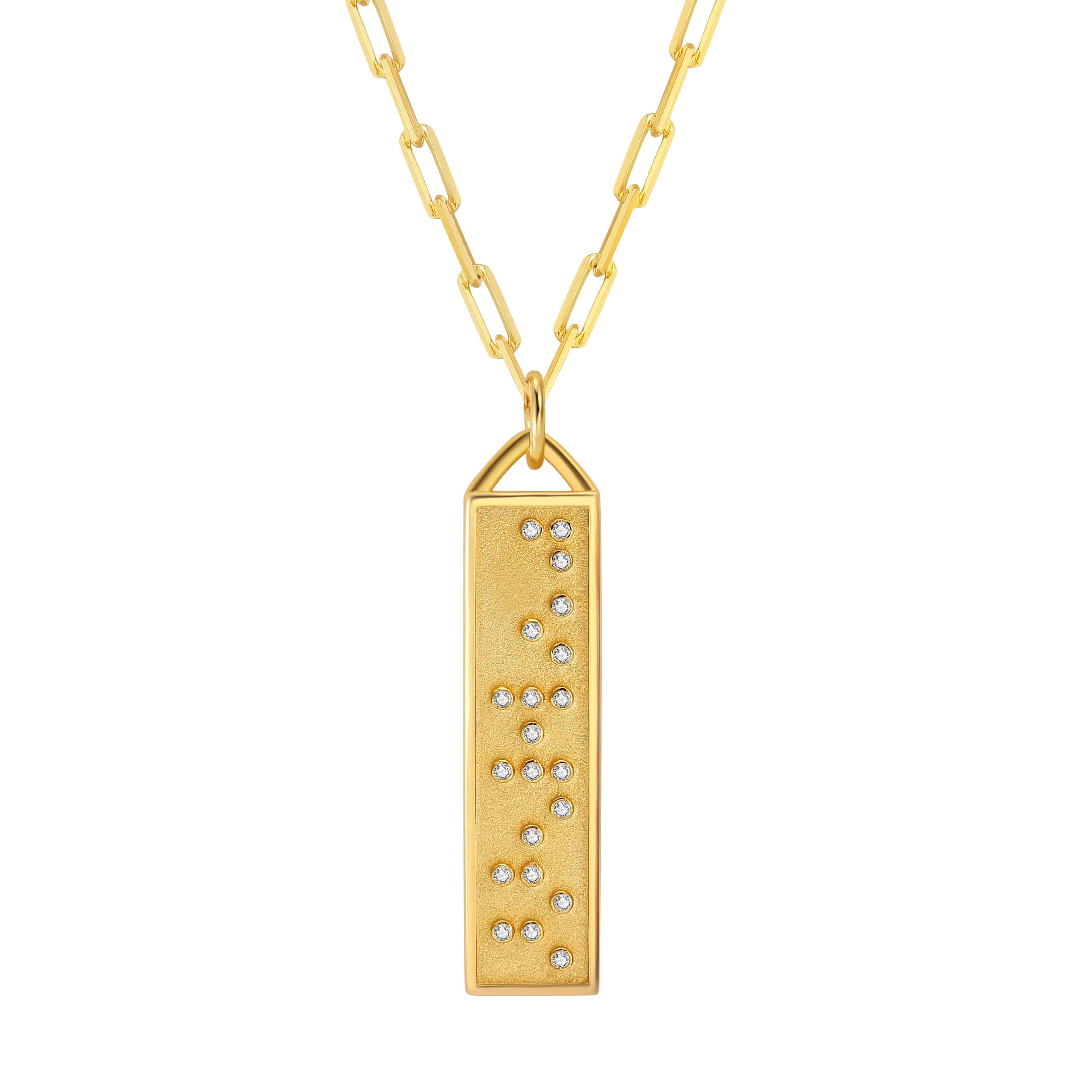 Touchstone Fearless Bar Necklace Gold in Braille Crystals