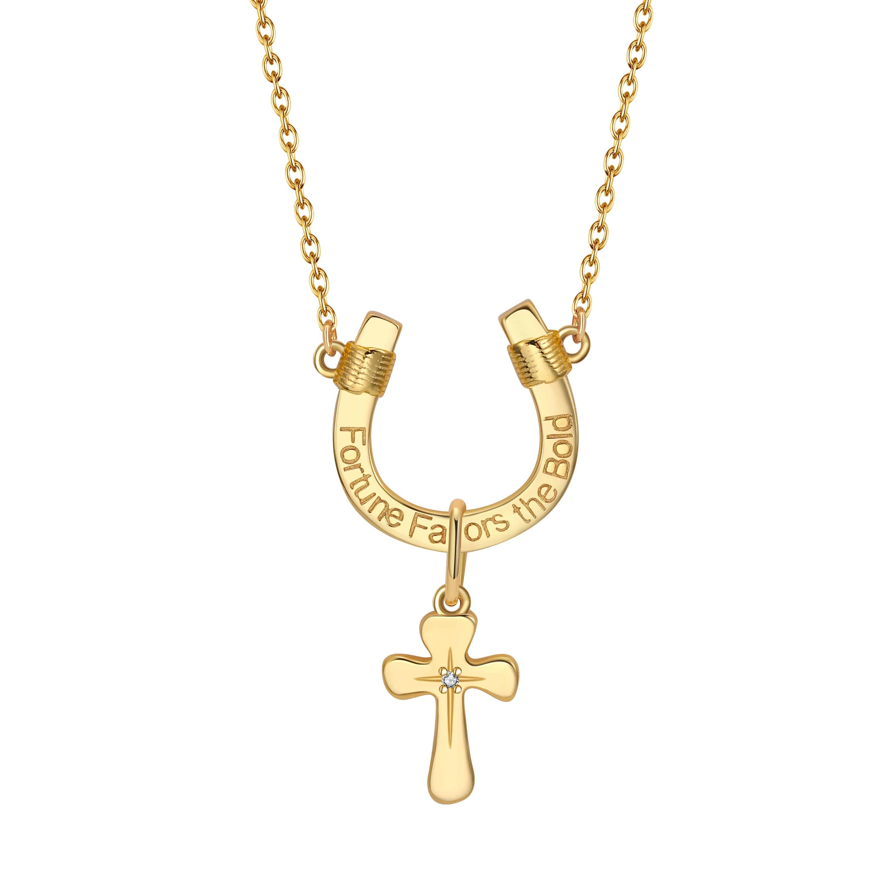 Saints and Saviors Fortune Favors The Bold Necklace Horseshoe with Cross Charm