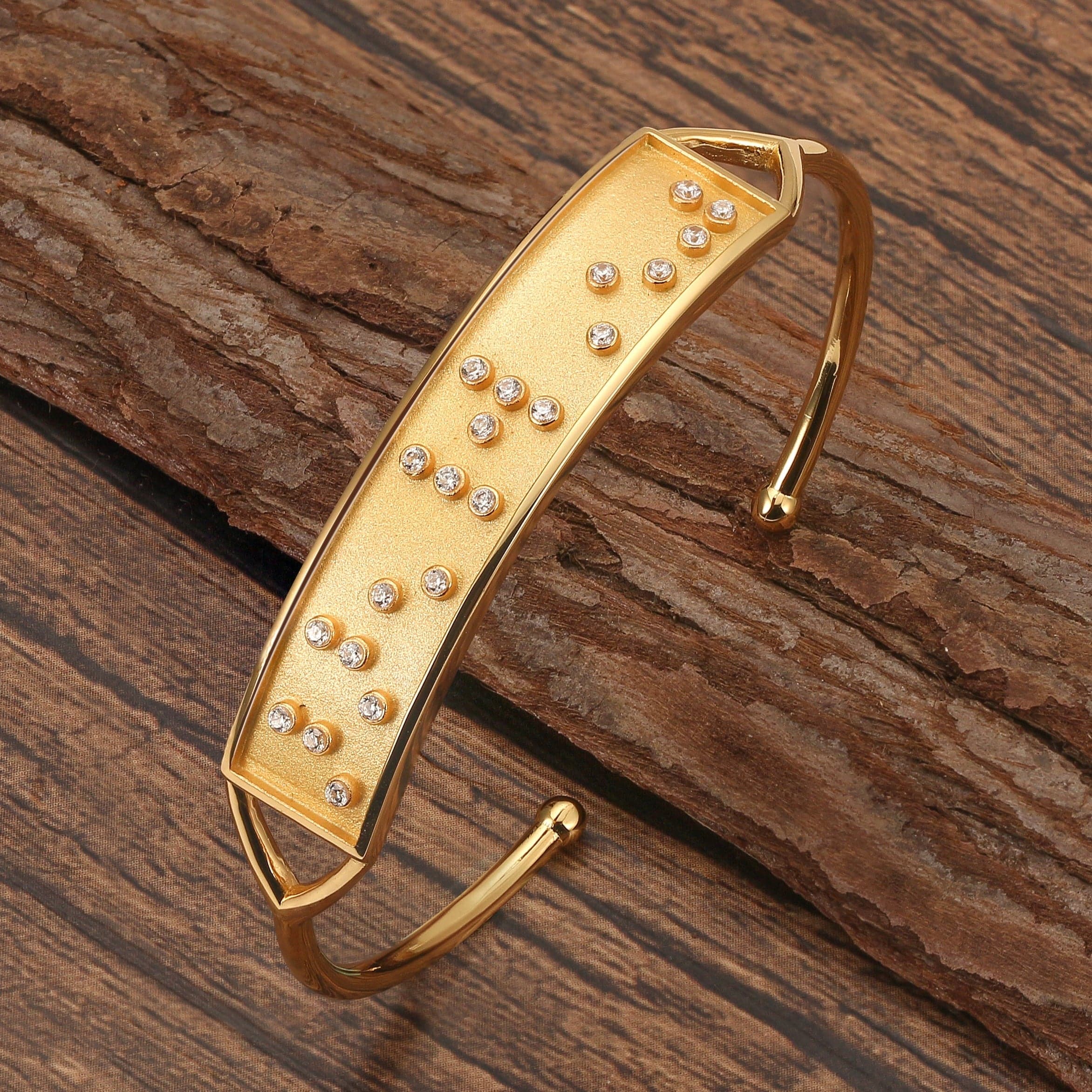Touchstone Fearless Cuff Gold "Fearless" in Braille Crystals