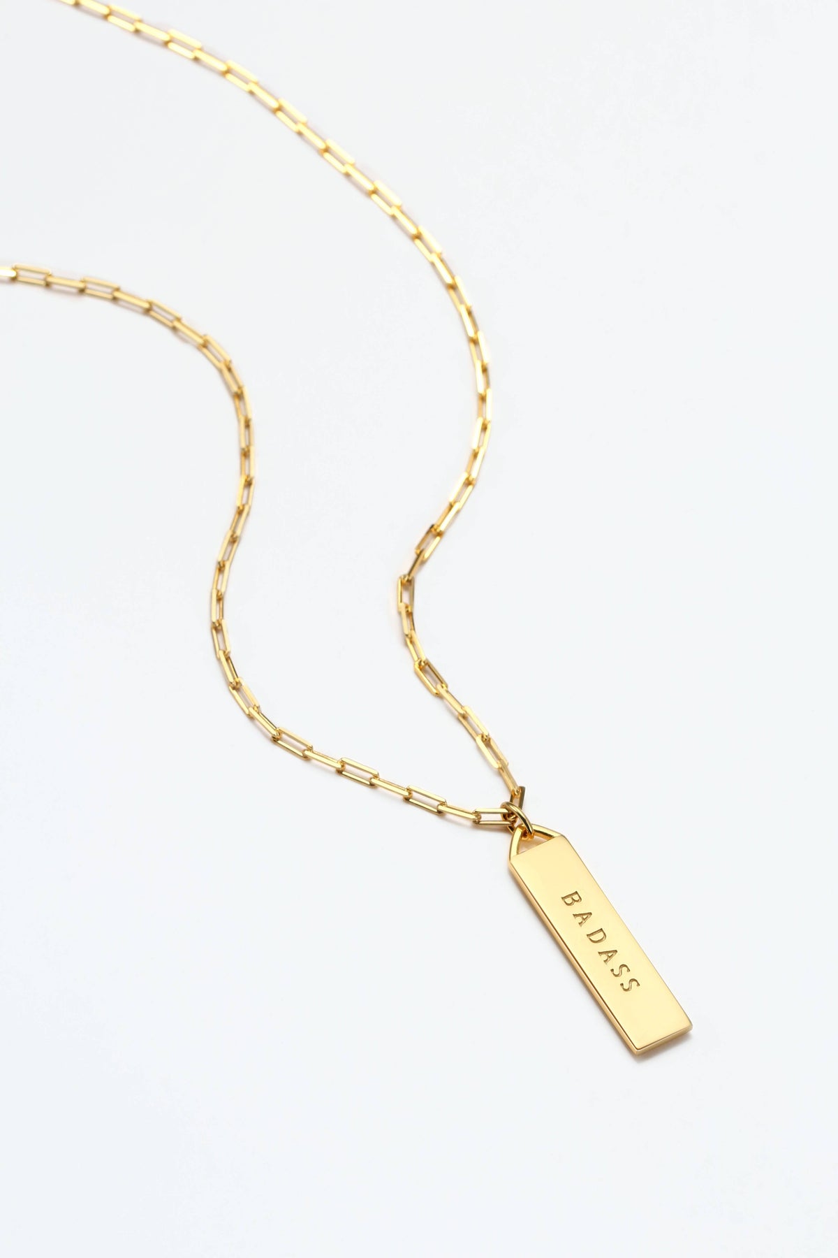 Touchstone Badass Bar Necklace Gold "Badass" engraved on reverse