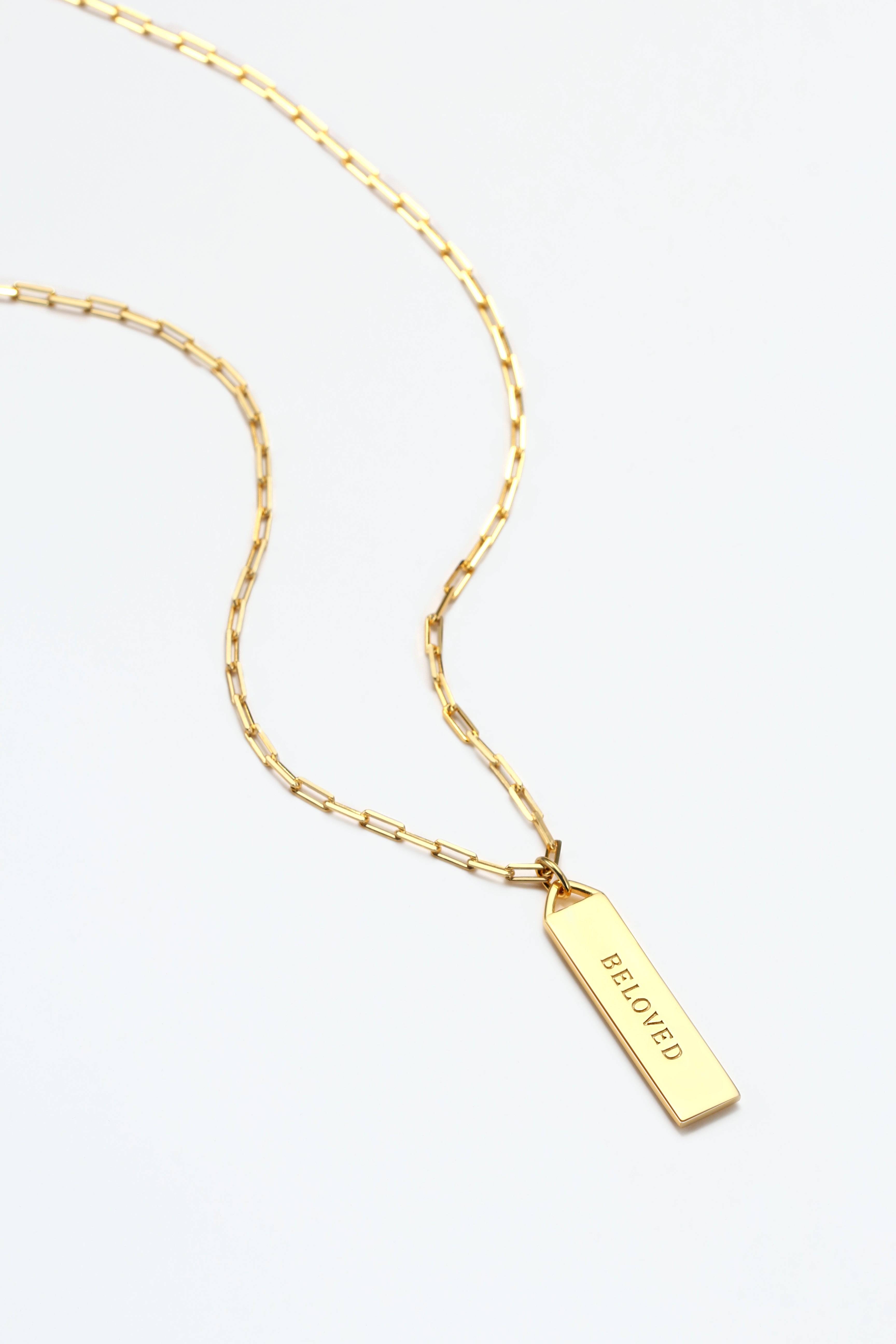 Touchstone Beloved Bar Necklace Gold "Beloved" engraved on reverse
