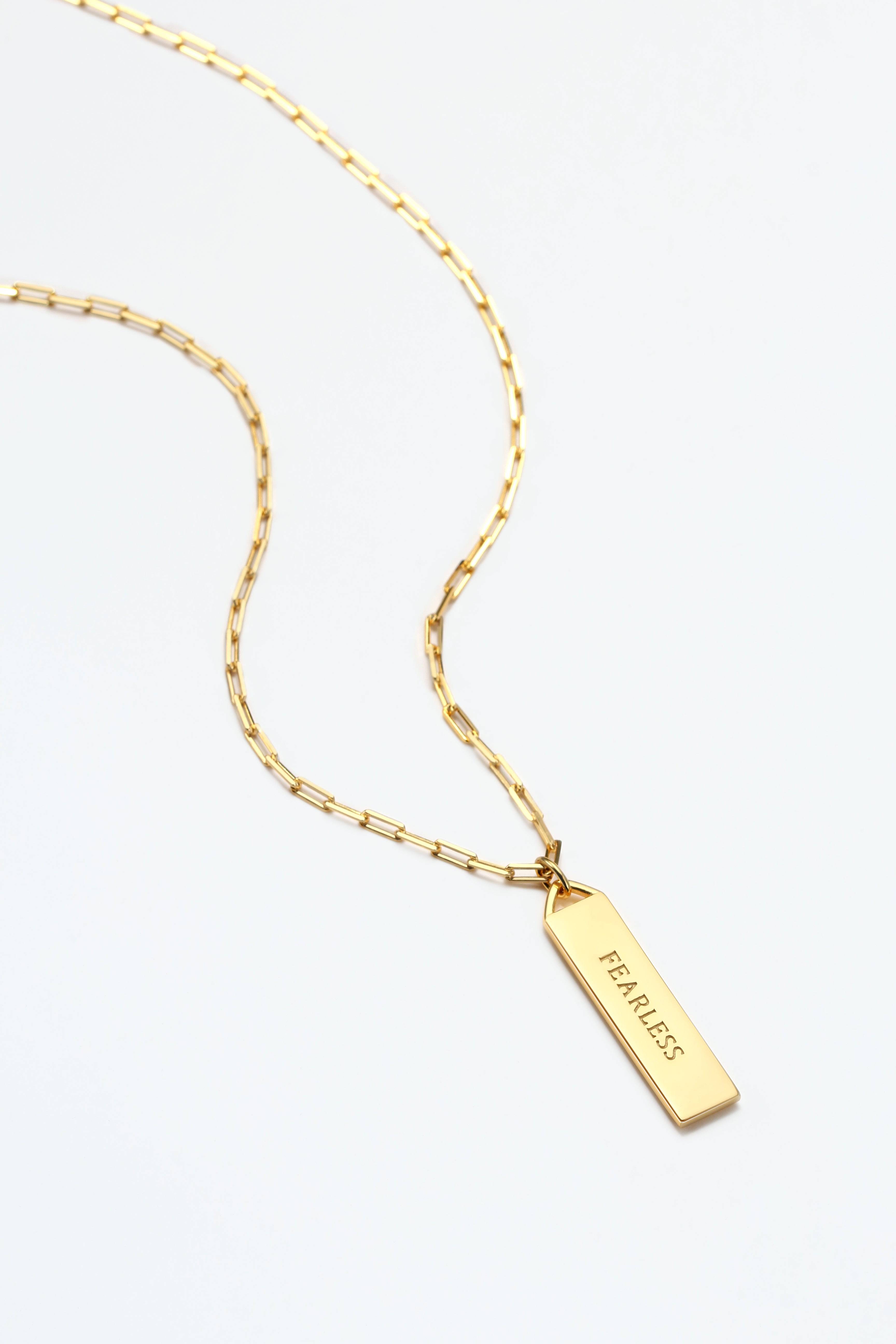 Touchstone Fearless Bar Necklace Gold "Fearless" engraved on reverse