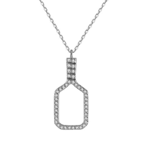 Pickleball Belle Volley FINE Necklace Solid 14k White Gold Paddle with Diamonds on dainty white gold chain