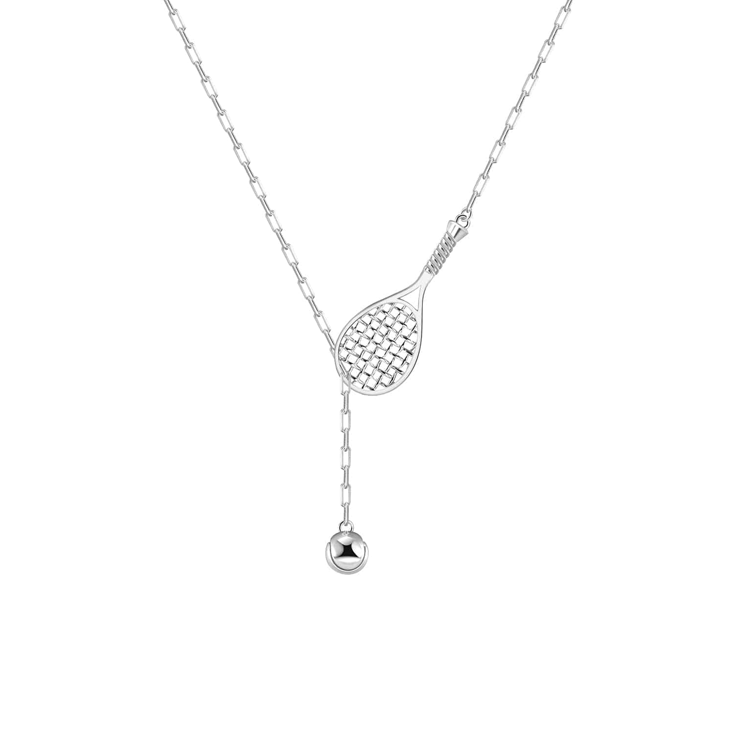 LoveMatch Tennis Lariat Racquet and Ball Necklace Silver