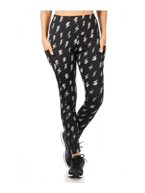 Womens Tummy Control Butt Sculpting Sport Lightning Bolt Leggings - Athena's Fashion Boutique