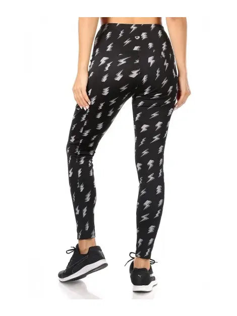 Womens Tummy Control Butt Sculpting Sport Lightning Bolt Leggings - Athena's Fashion Boutique