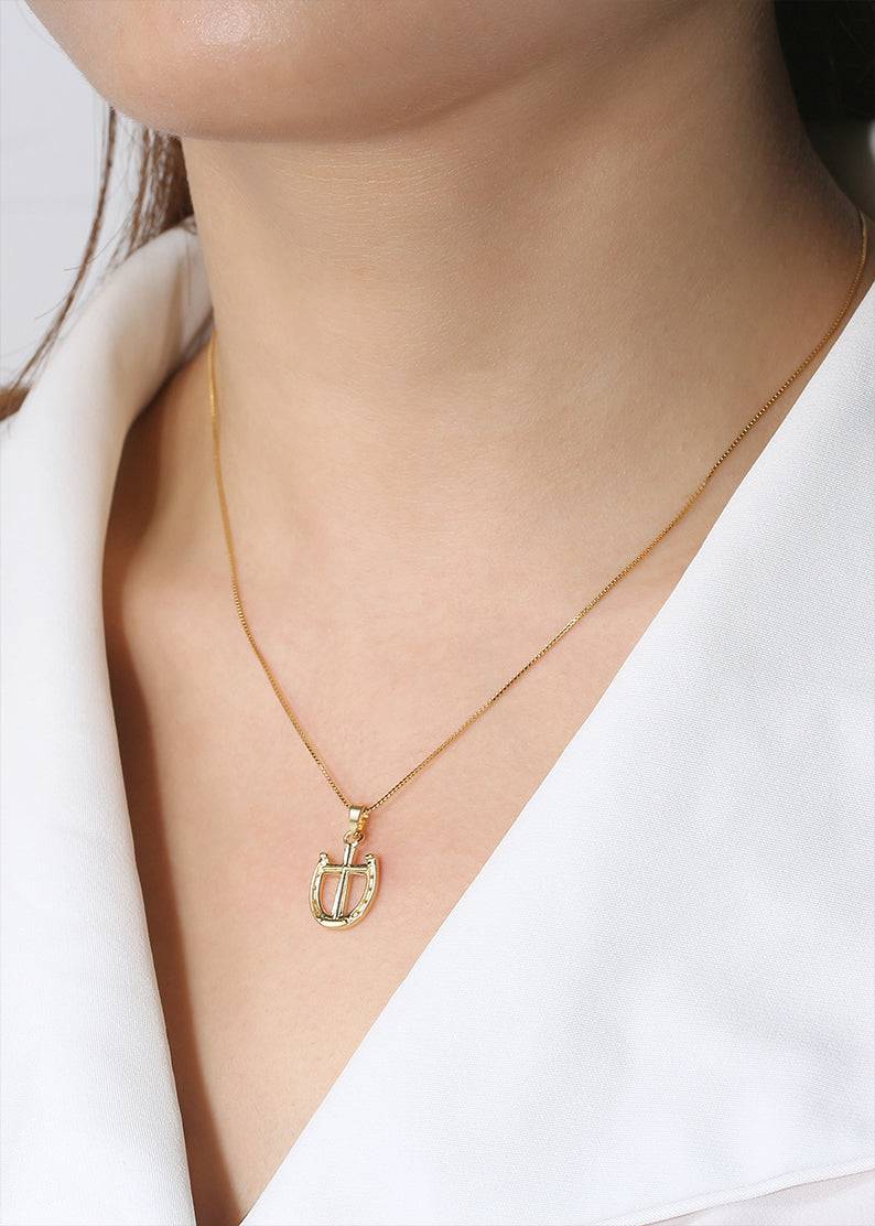 Saints and Saviors Rider's Prayer Mini Cross in Horseshoe Necklace Gold
