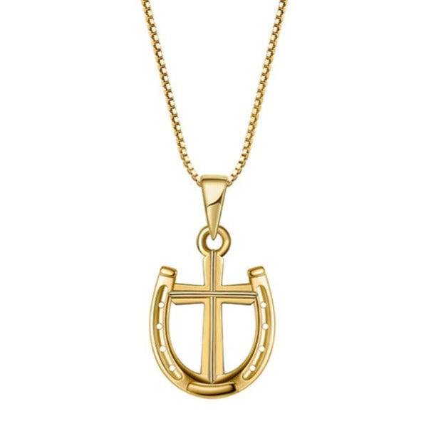 Saints and Saviors Rider's Prayer Mini Cross in Horseshoe Necklace Gold
