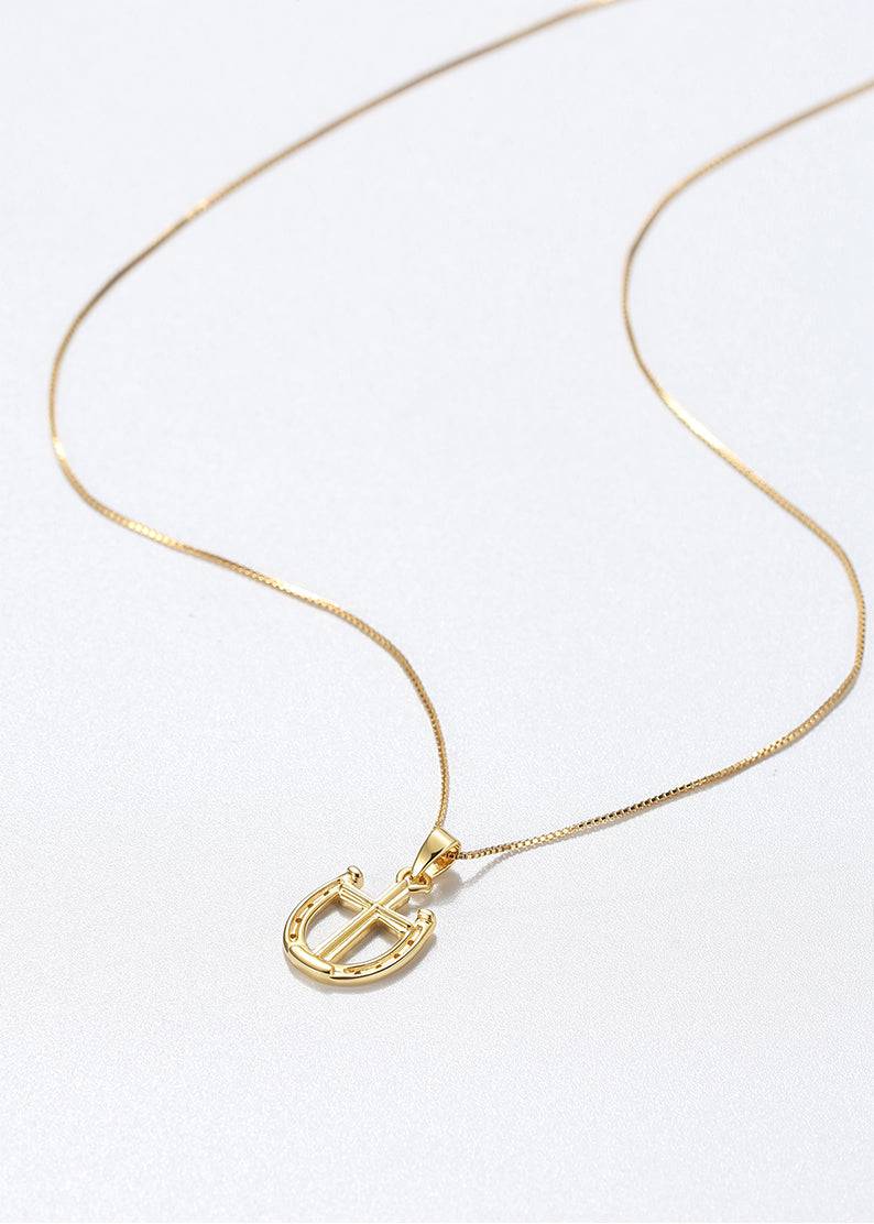 Saints and Saviors Rider's Prayer Mini Horseshoe and Cross Necklace Gold