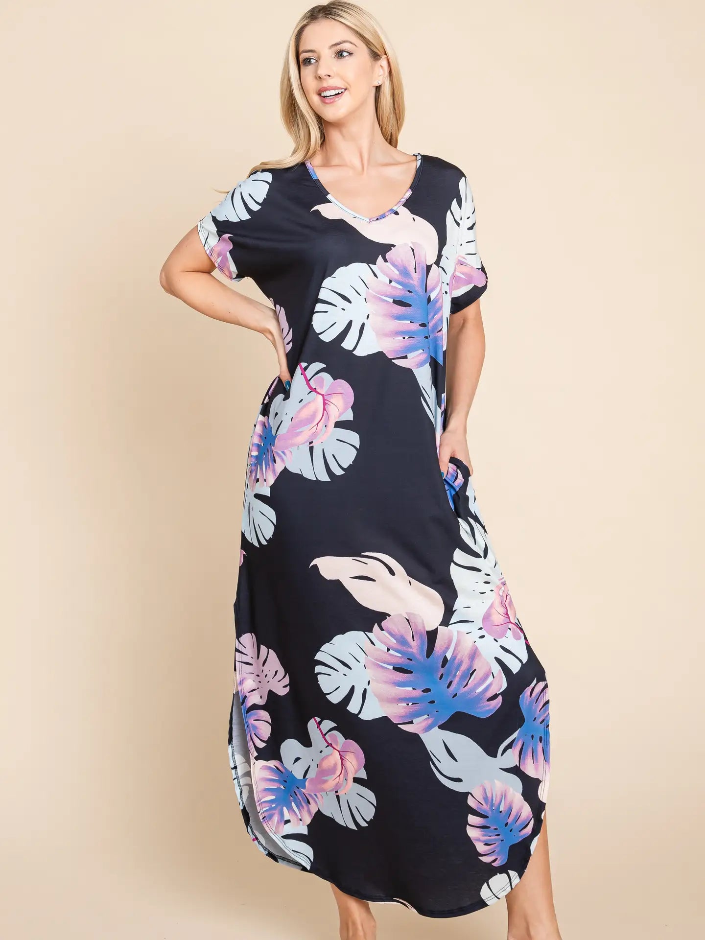 Navy Women's Floral Print Maxi Dress