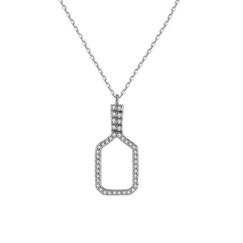 Pickleball Belle Volley FINE Necklace Solid 14k White Gold with Diamonds