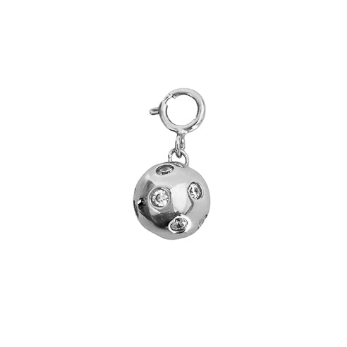 Pickleball Ball Bling Clip-on Charm Silver with Crystals