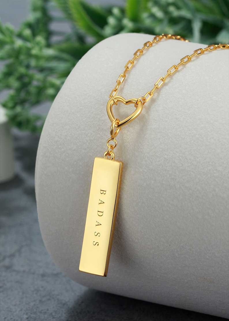 Touchstone Badass Heart Pendant Necklace Gold "Badass" engraved on reverse