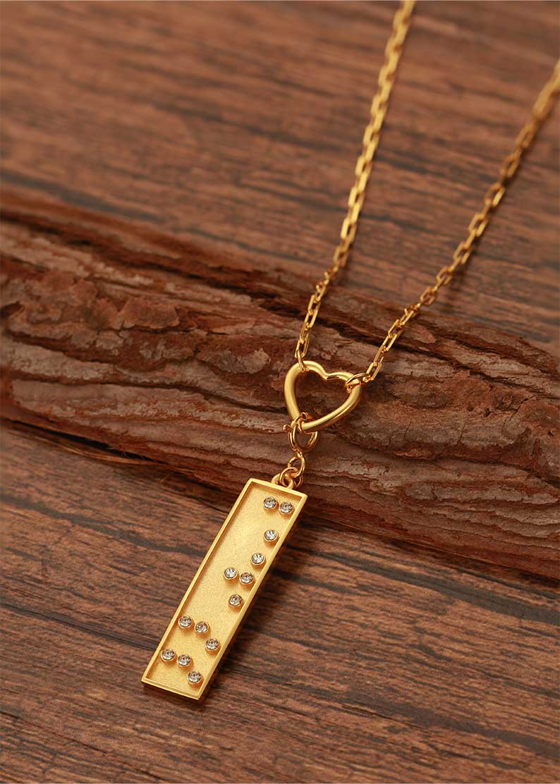 Touchstone Badass Heart Pendant Necklace Gold Braille Crystals